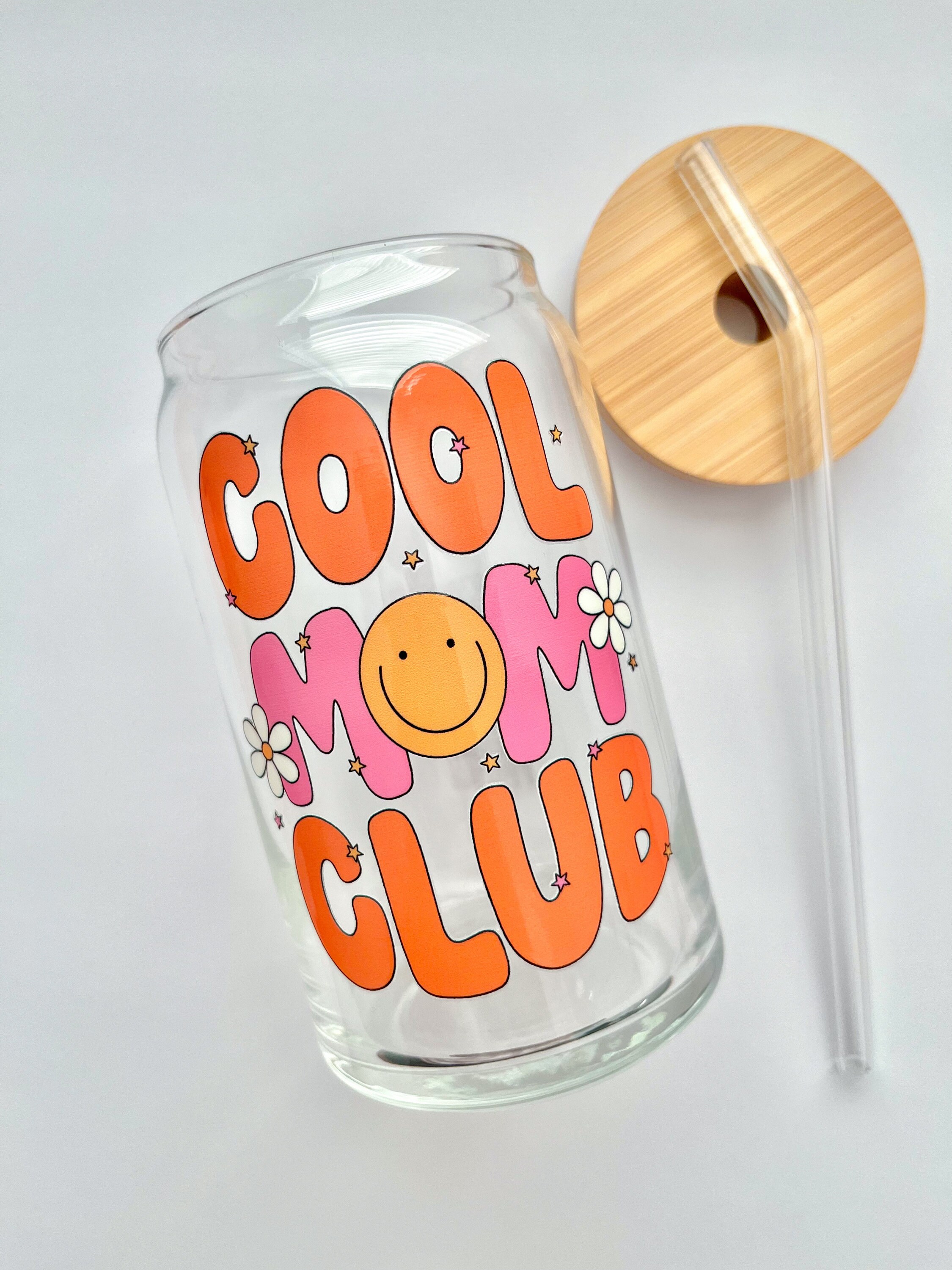 Cool Mom Club Glass Cup / Mom Glass Cup / Retro Glass Cup / Gifts for Her / Cute Glass Cup / Iced Coffee Cup / Gifts for Mom