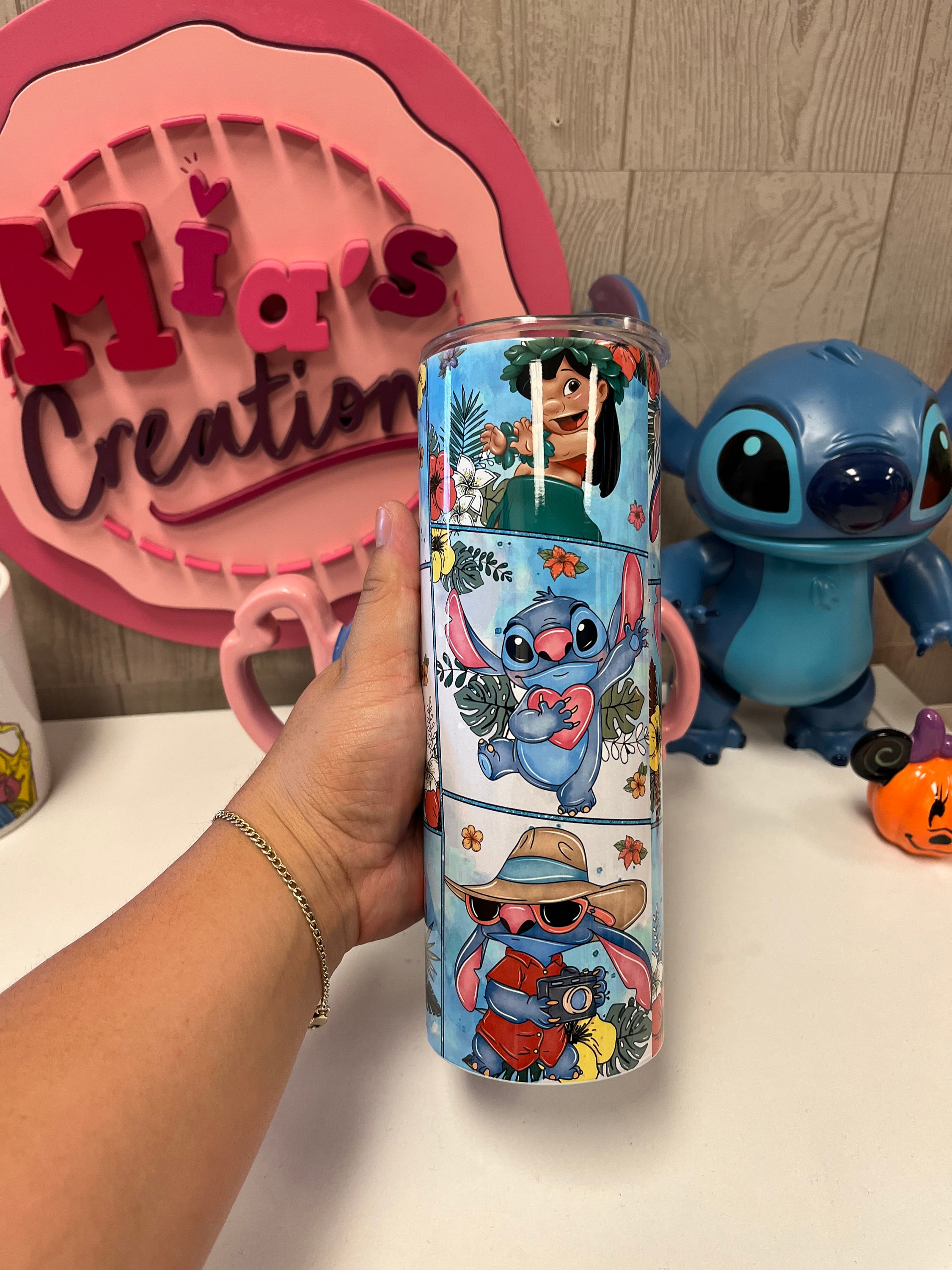 Stitch custom tumbler, stitch flower tumbler