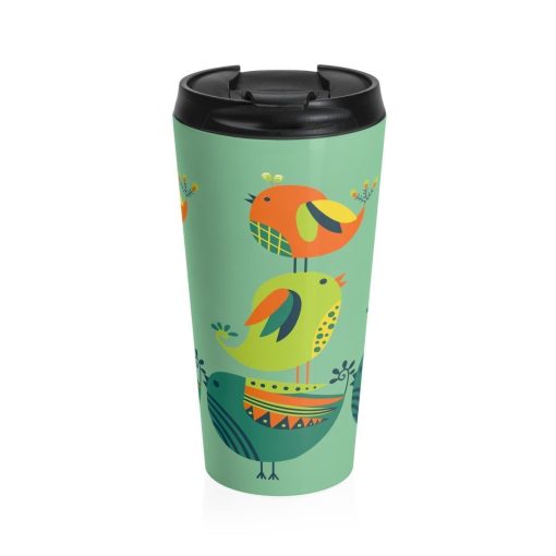 Stainless Steel Travel Mug, Birds Boho Bohemian Hippie Travel Mug, All Over Print Steel Mug, 15 Ounce Tumbler, 15Oz Coffee Tea Drinkware