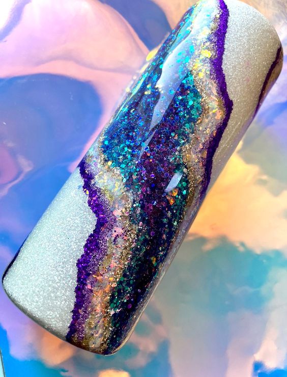 Purple Geode Glitter Tumbler, Personalized Glitter Tumbler, Agate Tumbler