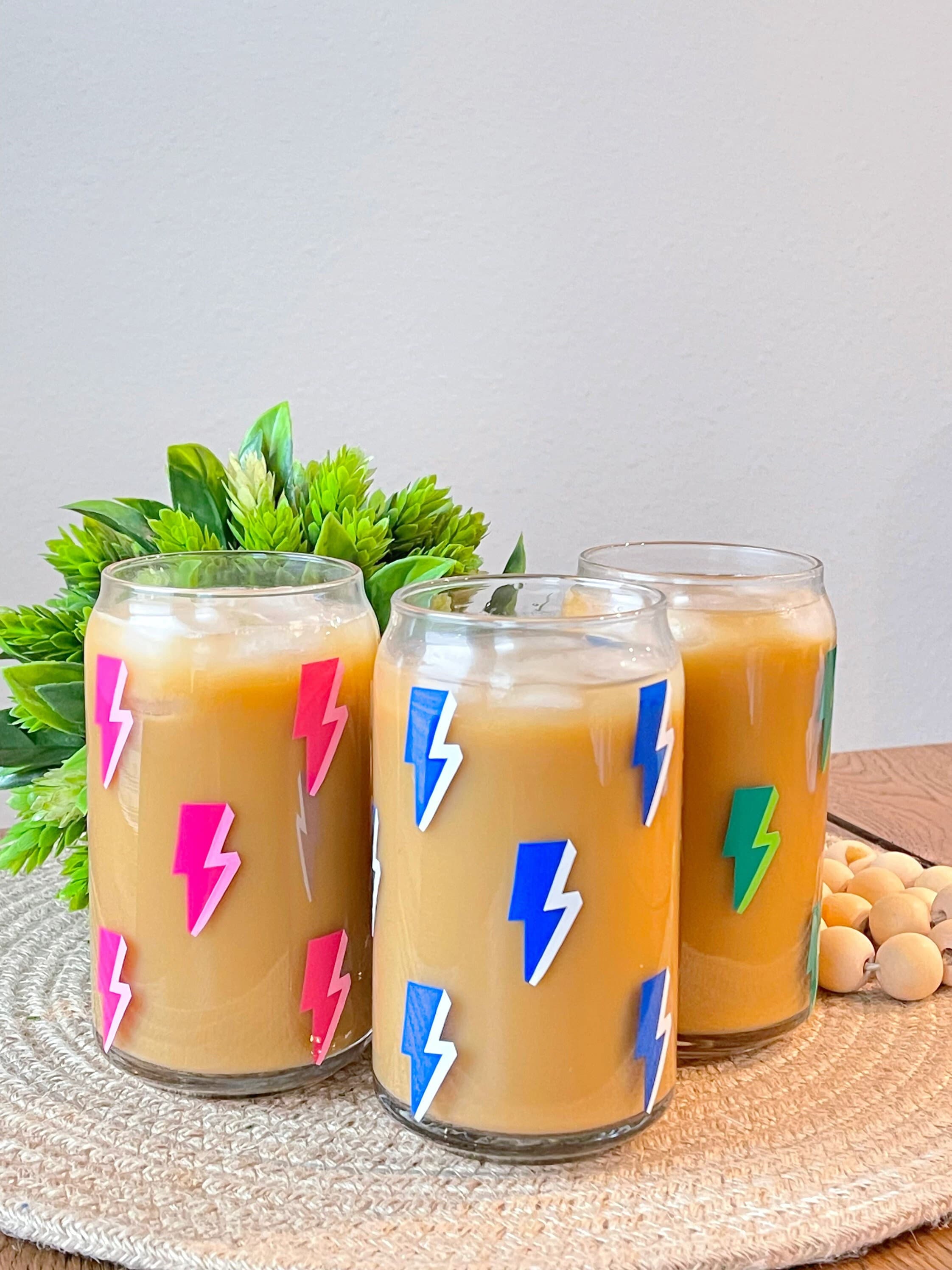 Lightning Bolt Beer Can Glass, Aesthetic Cup, Glass cup with lid and straw, Trendy Glass Cup, Gift for her