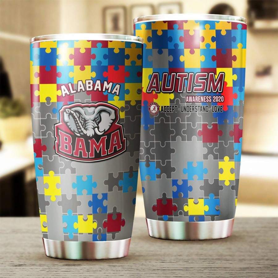 [Stainless Steel Tumbler 20 Oz]NCAA101 Alabama Crimson Tide Stainless Steel Tumbler, Alabama Steel Mug Autism Father Day gifts, Mother Day gift