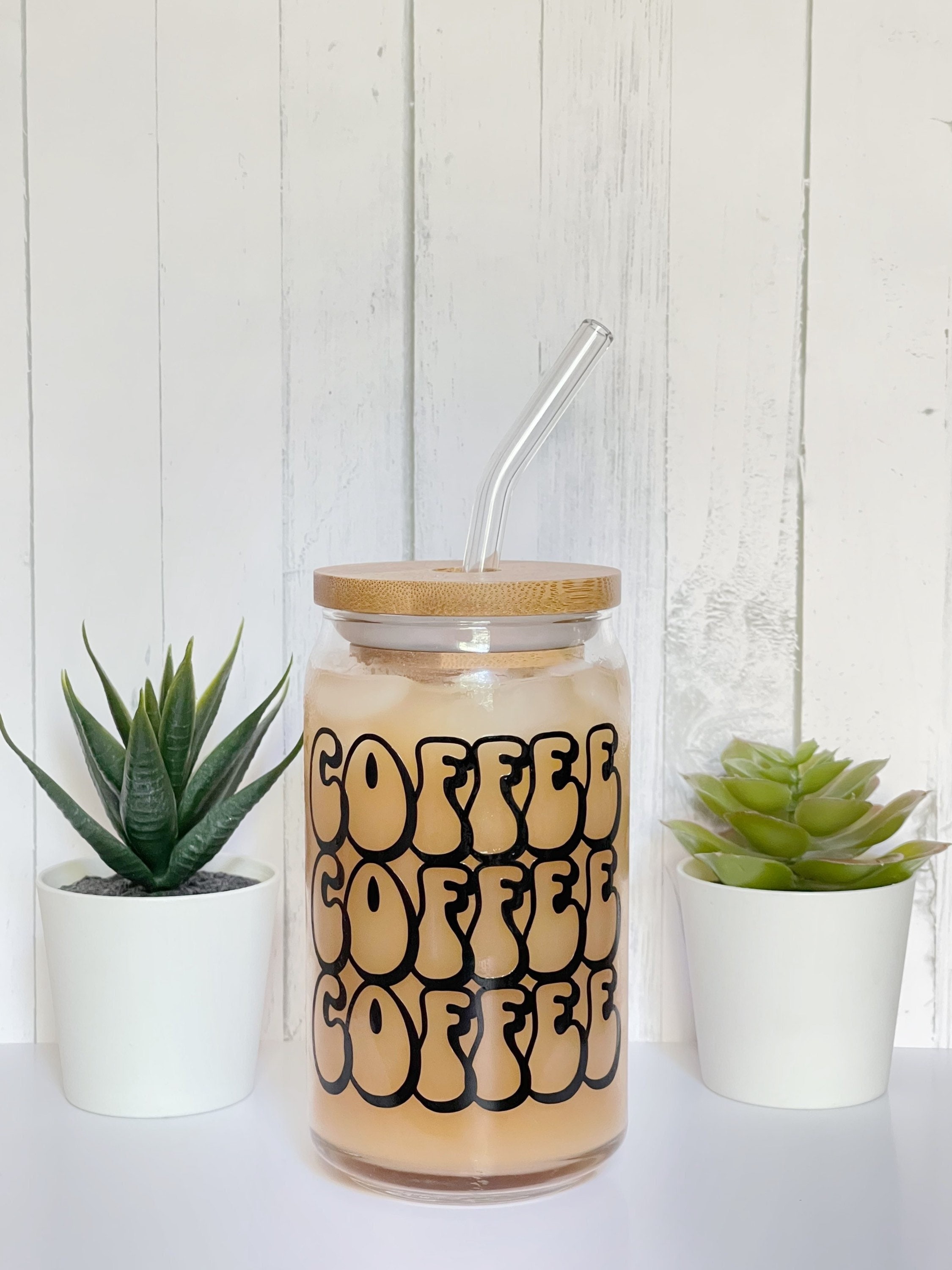 Coffee Beer Can Glass | Iced Coffee Glass | Beer Can Glass | Aesthetic Glass | Trendy Glassware | Iced coffee cup | Cup with lid and straw