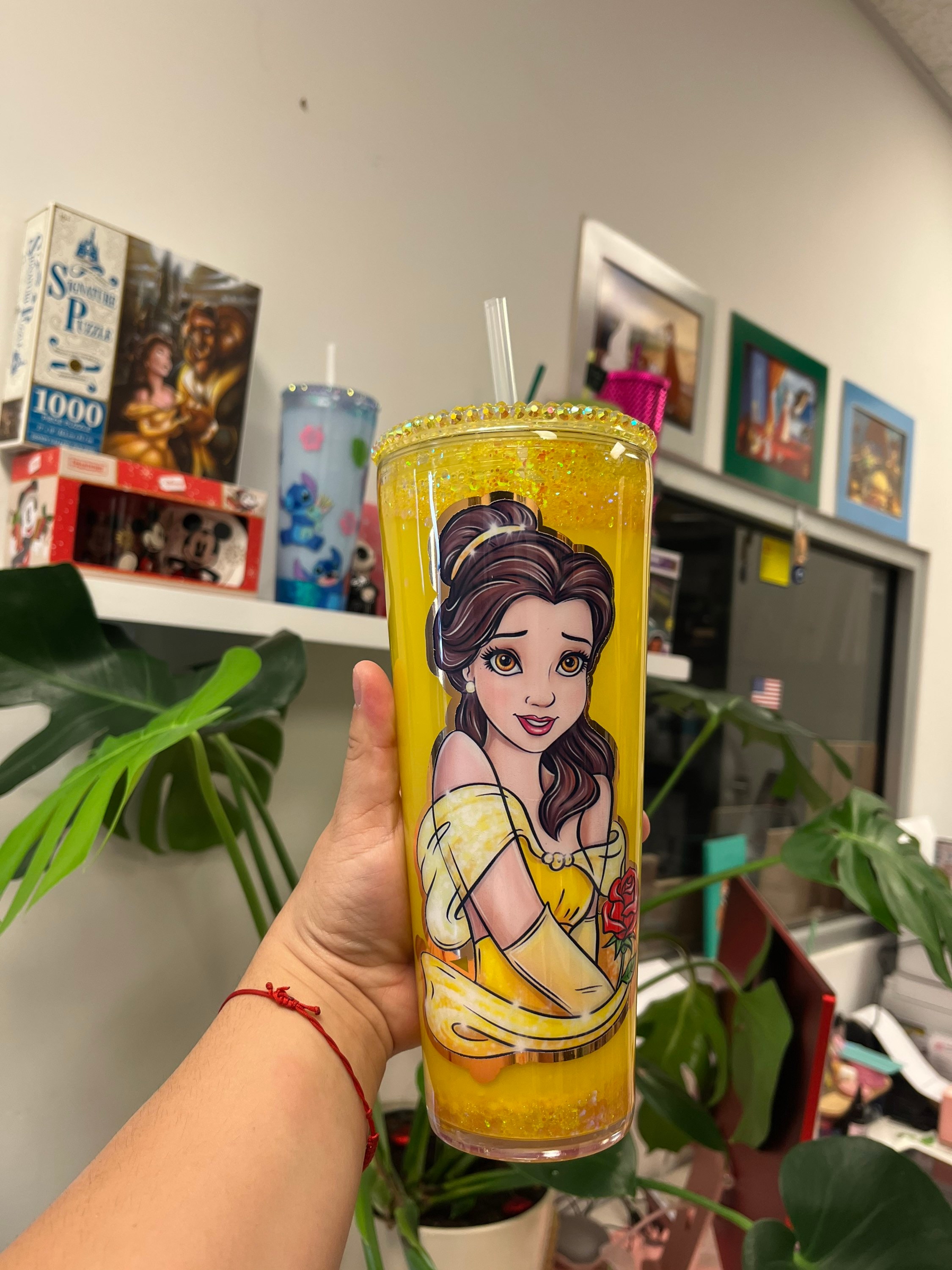 Princess Belle snow-globe tumbler, Custom tumbler, Belle custom Tumbler, Beauty and the Beats custom tumbler