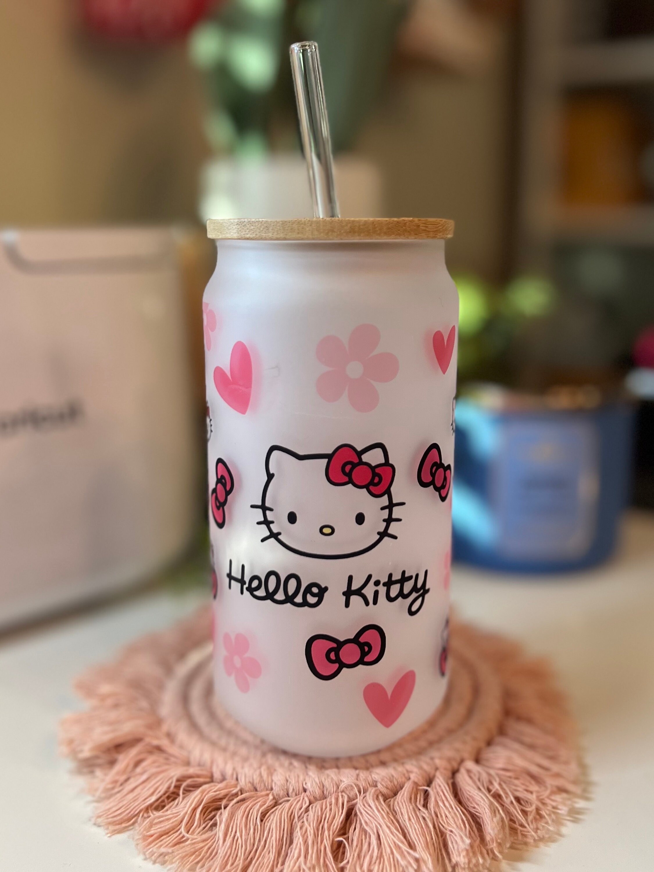 Pink Kitty Beer Can Glass | Iced Coffee Glass | Gift For Her | Kawaii Cat Frosted Glass Can