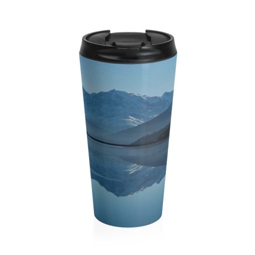 Stainless Steel Travel Mug, Nature Mountains Lake Bohemian Hippie Travel Mug, Insulated Nature Inspired 15 Ounce Tumbler, 15Oz Coffee Cup