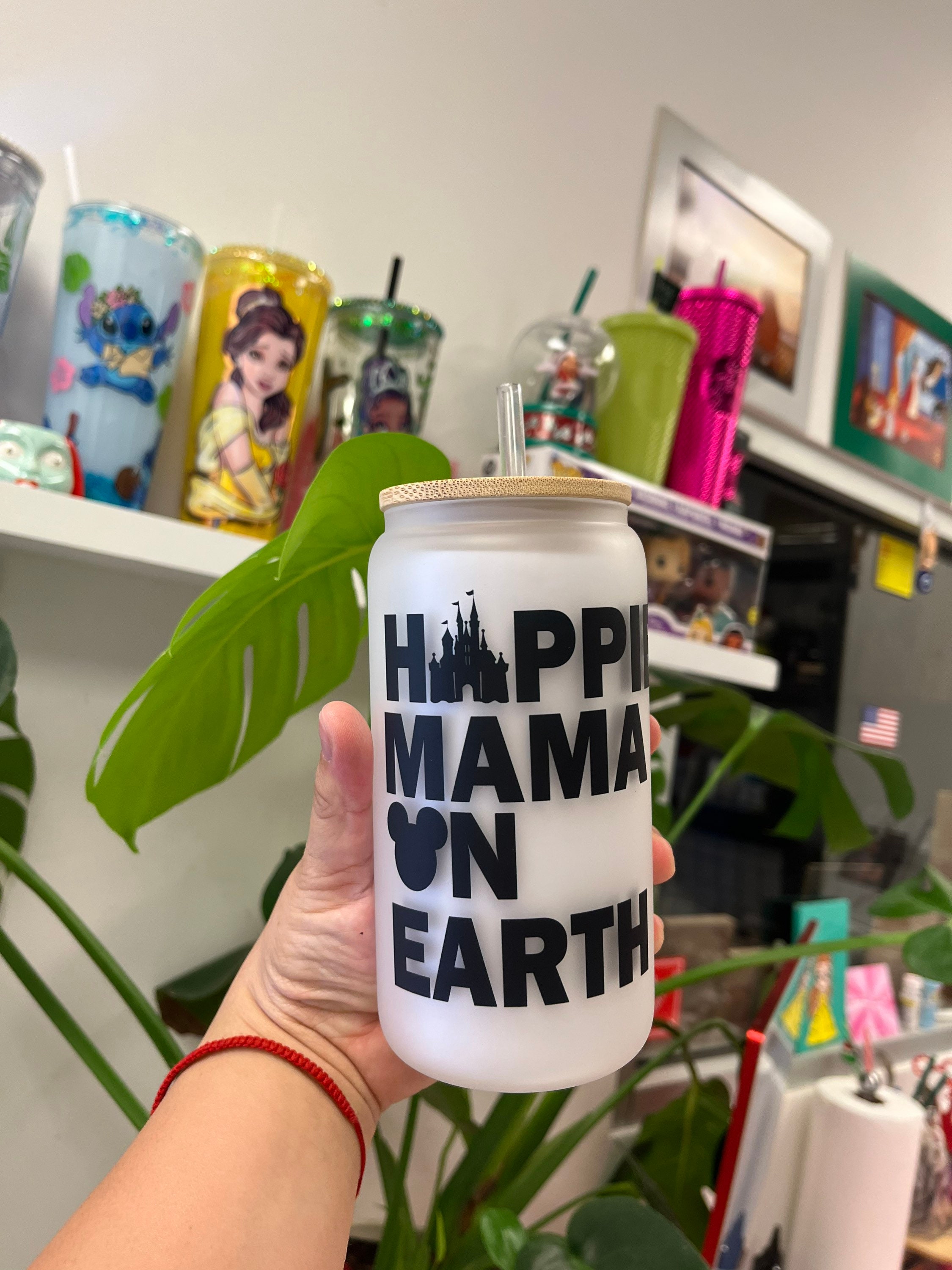 Happiest mama frosted glass can, Mom glass can, Mothers Day glass can