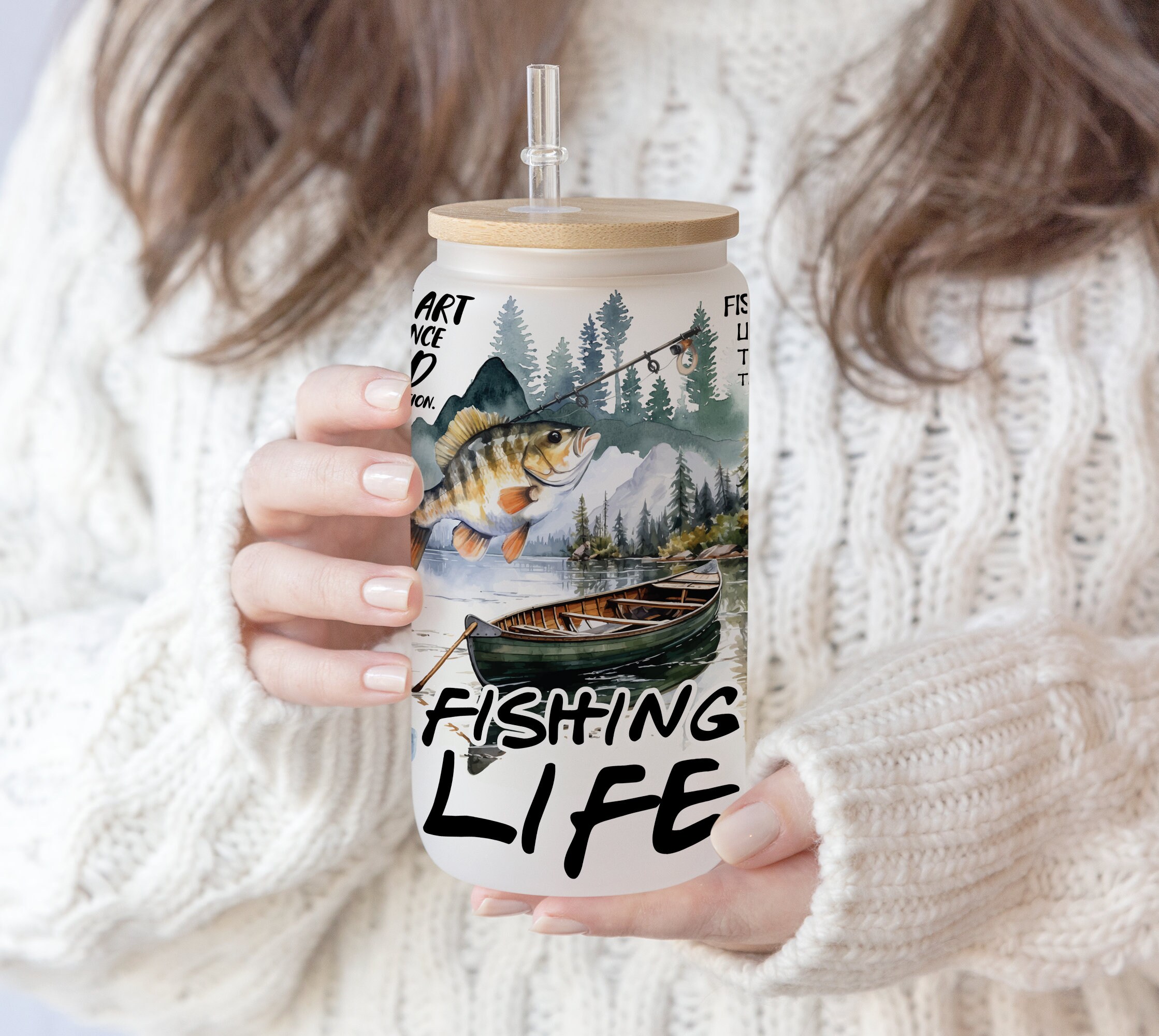 16 oz Libbey Glass Can Tumbler Sublimation Fishing Life | Fisherman Bass Fishing tumbler | Gift for Father’s day Digital Download PNG file