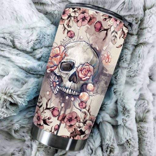 Rose Flowers Sugar Skull Stainless Steel Tumbler, Gift For Parent, Mother’S Day Gifts For Grandma, Gift For Brother, Best Gifts For Dad