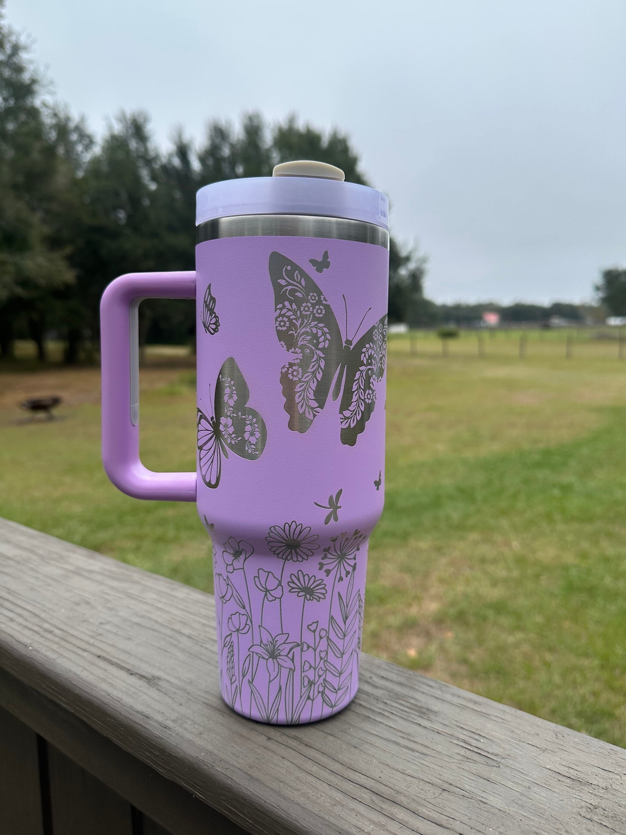 Butterfly | Wildflower 40 oz Stainless Steel Insulated Tumbler with Handle, Laser Engraved tumbler