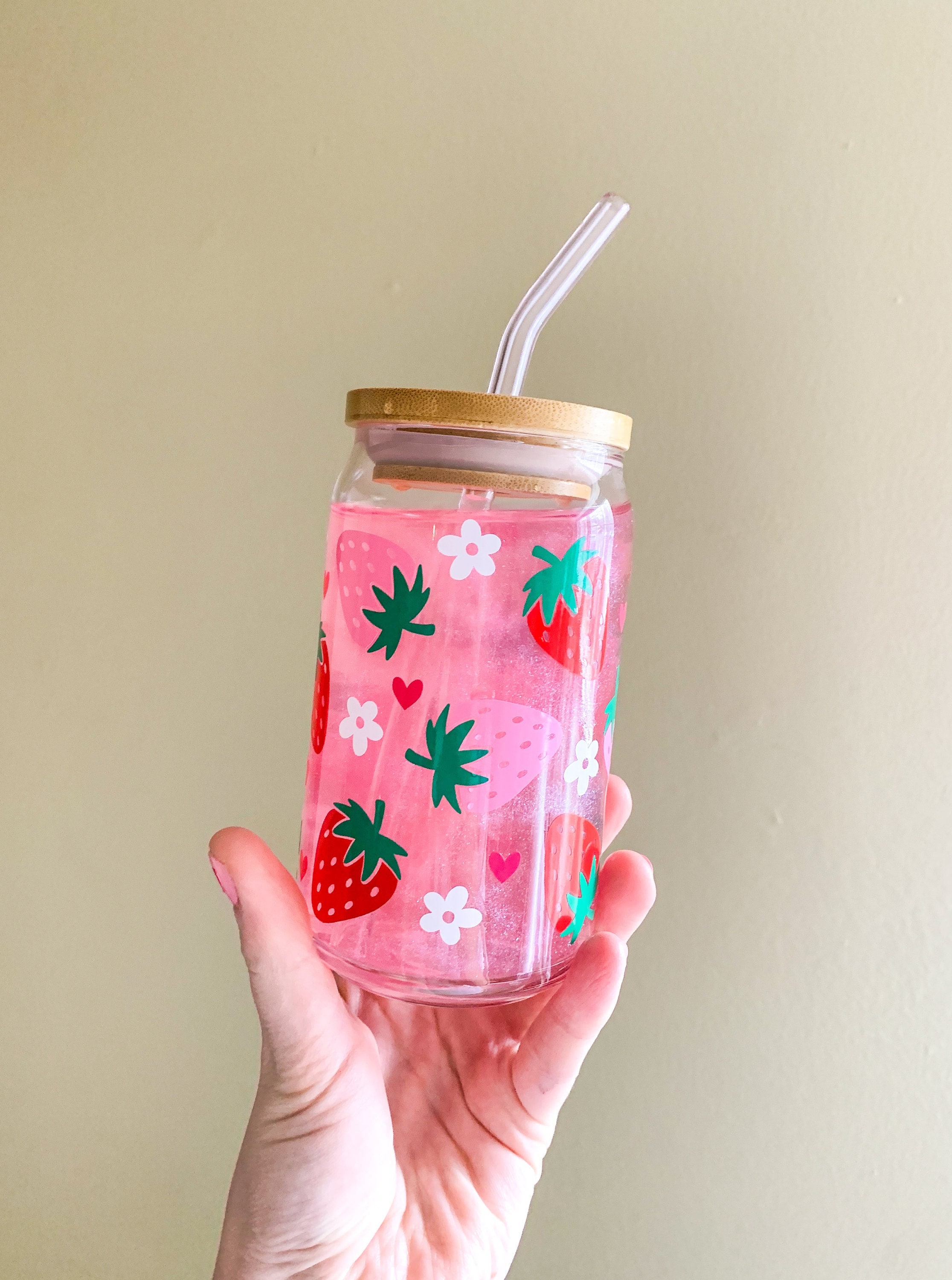 Strawberry Heart Glass Cup | Strawberry Cup | Strawberry Glass | Strawberry Glass Cup | Strawberry Gift | Kawaii Strawberry Cup