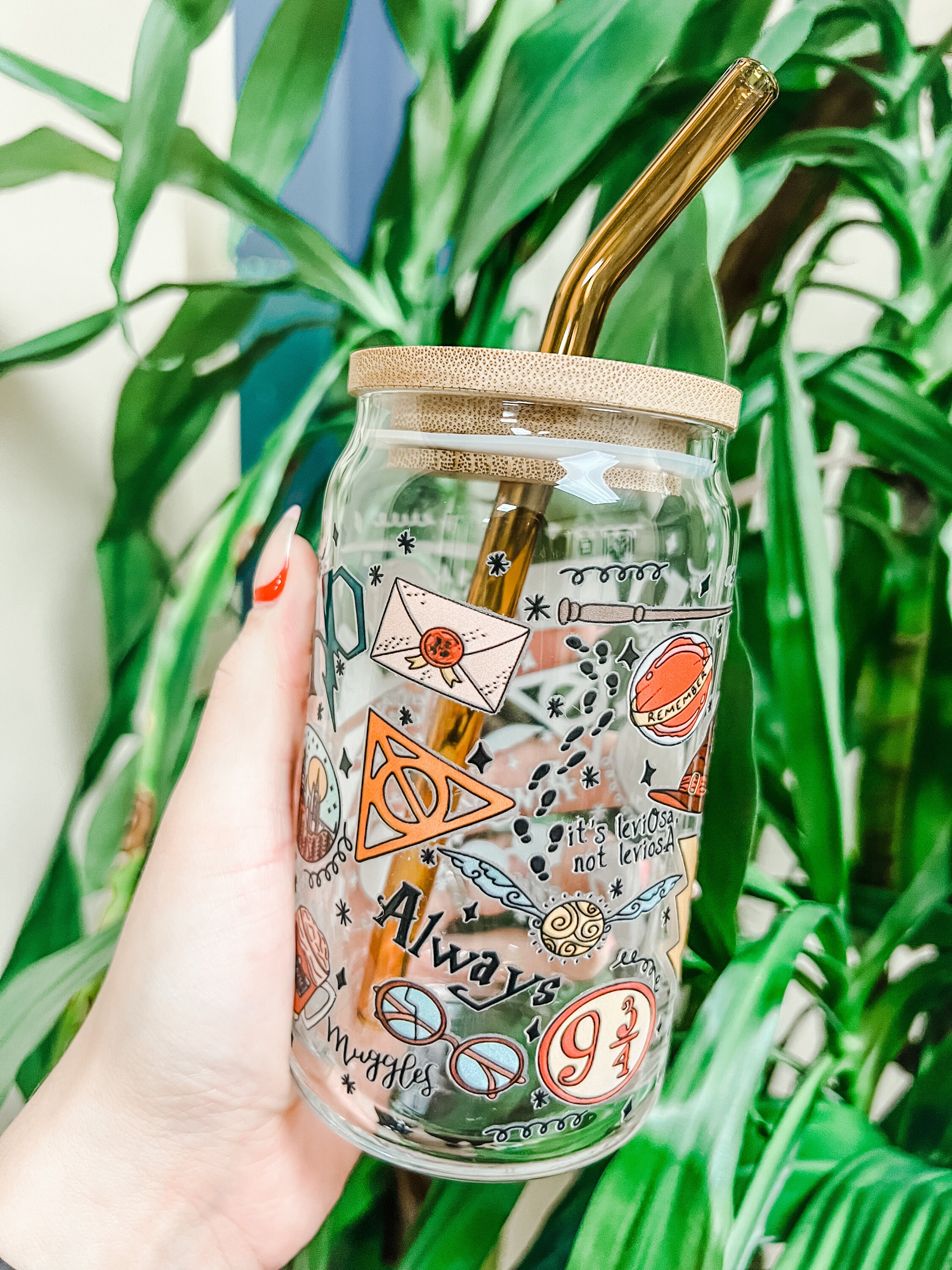 Wizards Glass Can | Wizard Doodles Aesthetic Iced Coffee Cup | Coffee Glass Cup | Trendy Glass | Boho Iced Coffee Glass