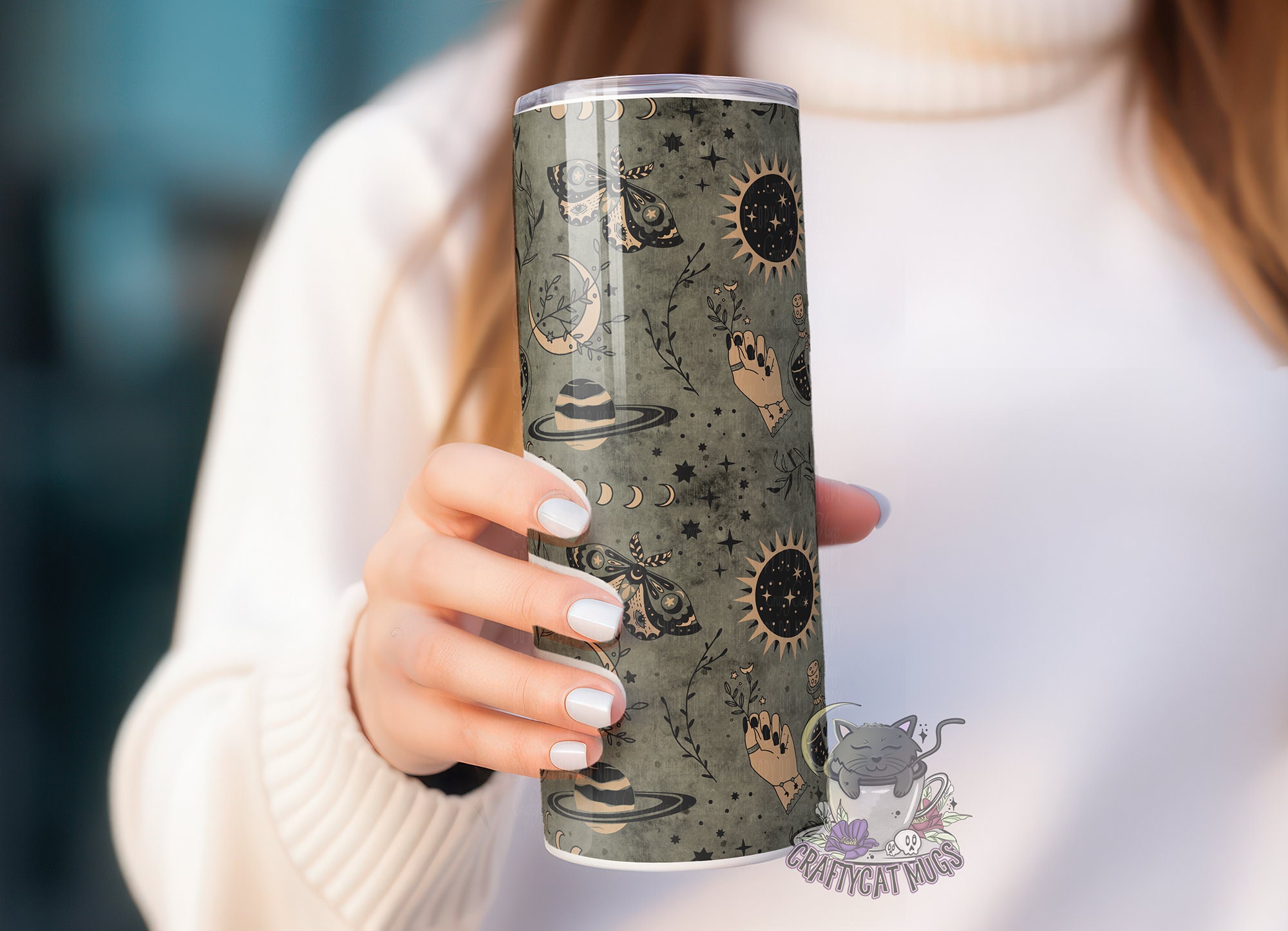 Witchy Tumbler | Celestial Tumbler | Witchy Hand and Moons Tumbler