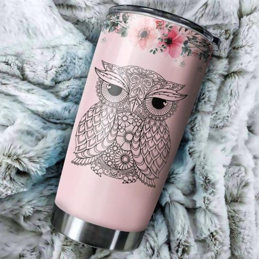 Owl Lovers Gift, Flower Owl Pink Stainless Steel Tumbler 20Oz