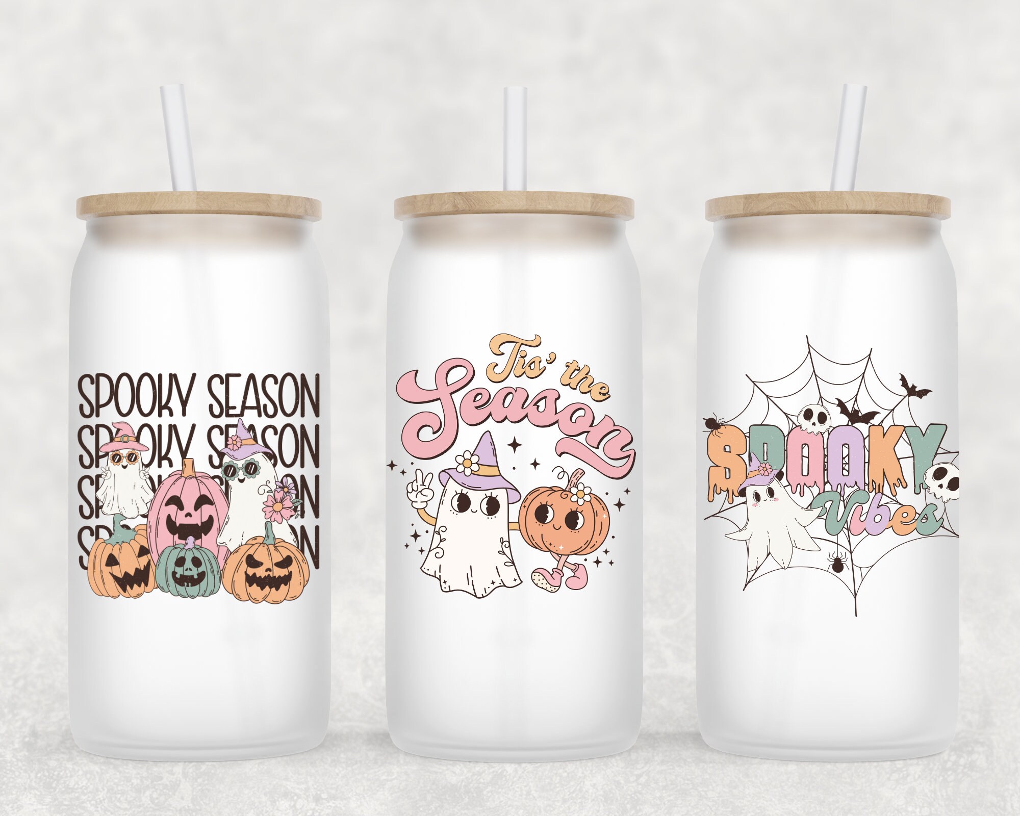 Retro Spooky Coffee Can Glass | Ghost Coffee Glass | Halloween Coffee Mug | Pumpkin Coffee Glass | Coffee Glass | Spooky Season Mug