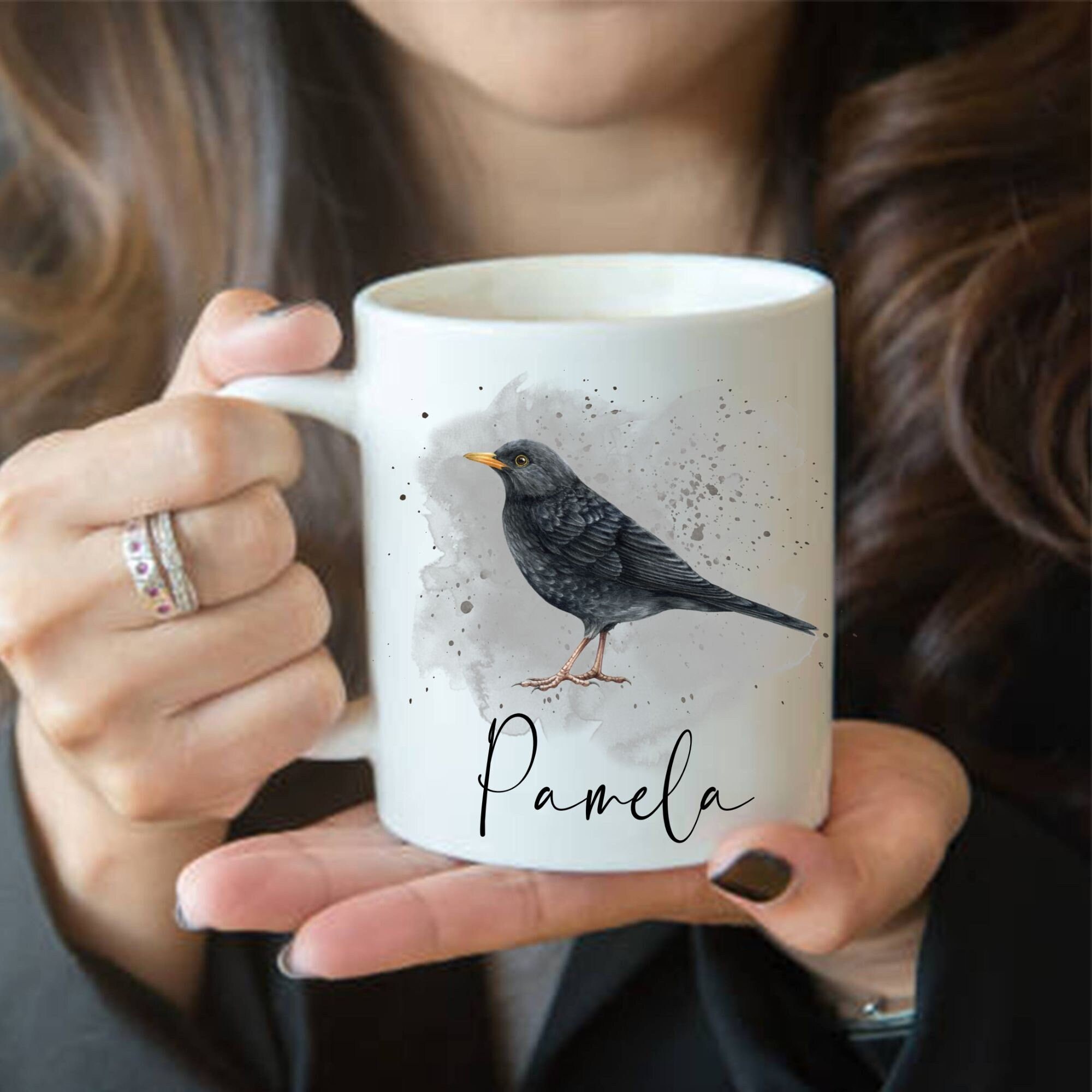 Personalised Blackbird Mug, Custom Blackbird Gift, Blackbird Watercolour, Blackbird Prints, Gift for Blackbird Lovers, Gift to Him, Her