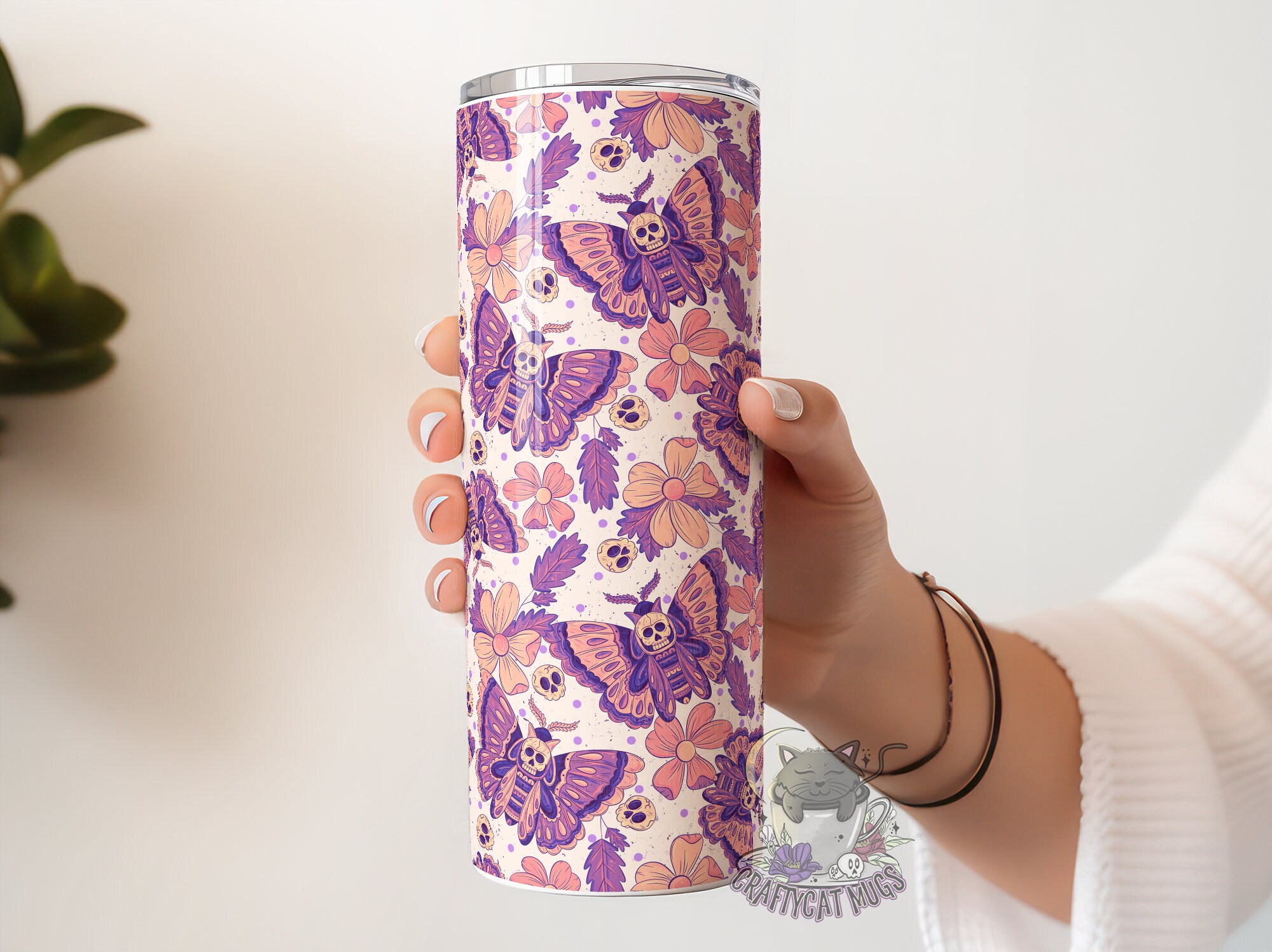 Floral Death Moths Tumbler | Cottagecore Moth Cup | Moth Travel Cup | Witchy Gift