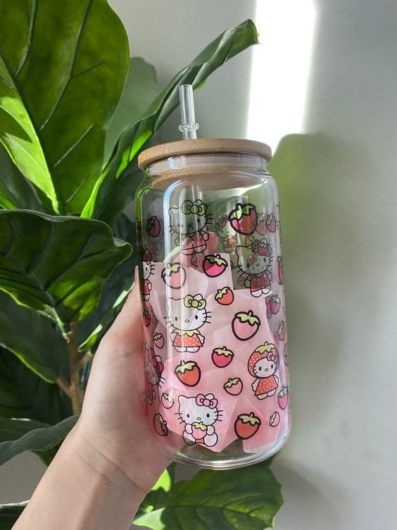 Pink Character Glass Can Cup,cute Character, Iced Coffee Glass, Gifts For Her, Beer Can Glass Tumbler