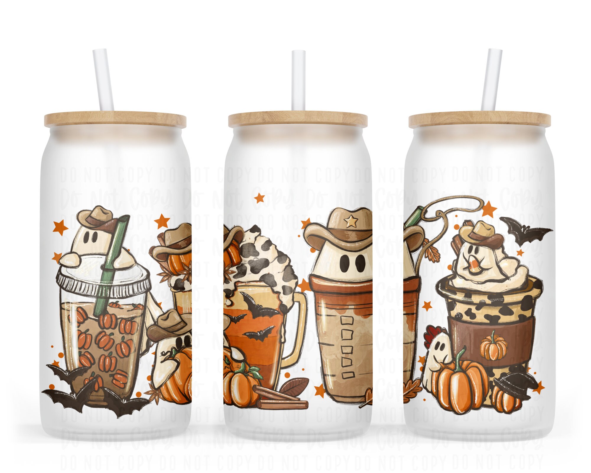 Frosted Glass Can | Iced Coffee Cup | Halloween Cup | Cowboy Ghost Mug