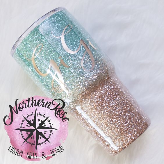 Teal and Rose Gold Ombre Glitter Tumbler