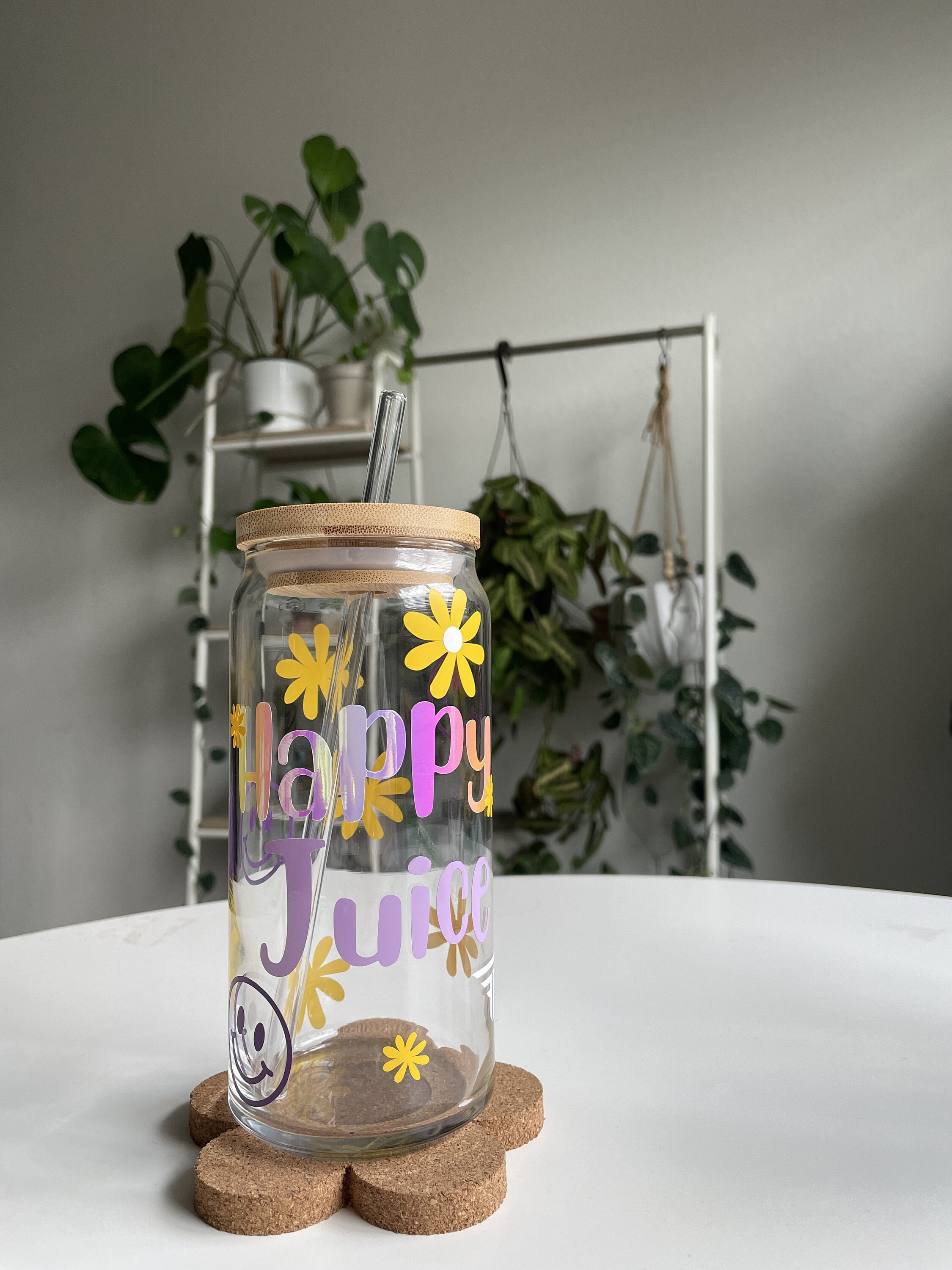 Happy Juice Can Glass, Happy Juice Cup, Motivational Quote Cup, Mental Health Gift, Positive Quote Coffee Cup, Groovy Happy Juice Glass Cup