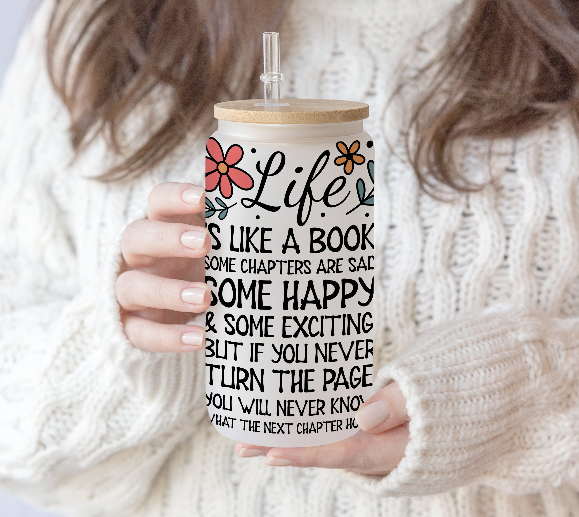 16 oz Libbey Beer Glass Can Floral Reading Book Lover| Flower Butterfly Bookworm | Gift for Book Lover| Reader Quotes Booktrovert PNG file