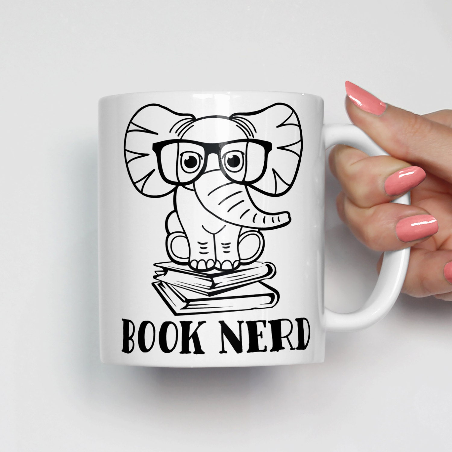 Book Nerd Mug, Book Lover Mug, Book Lover Gift, Funny Mugs, Elephant Gifts, Elephant Mug, Coffee Mug, Christmas Gift, Stocking Stuffer 0337