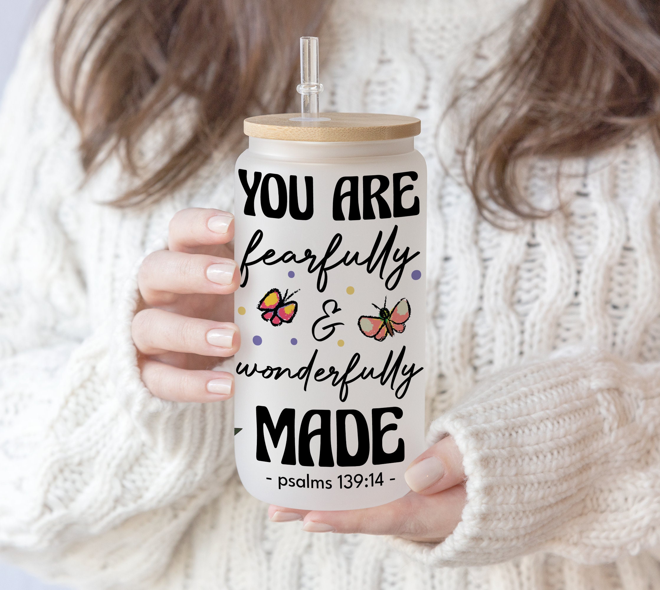 2 Files 16 oz Libbey Glass Can You are Fearfully and Wonderfully Sublimation Designs , Biblical Glass can Design, Christian Tumbler png