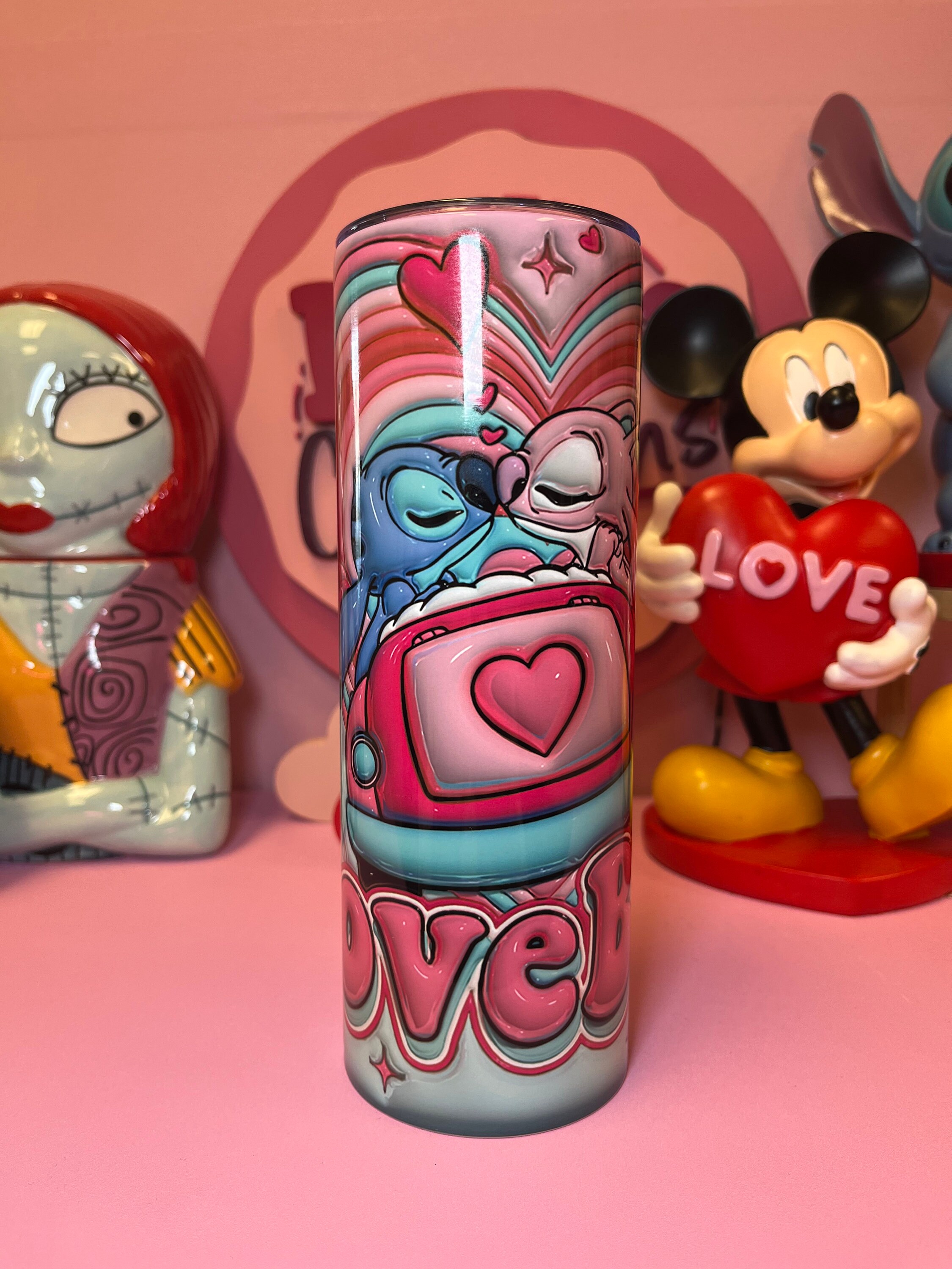 Stitch and Angel love bug tumbler, Stitch and Angel custom tumbler