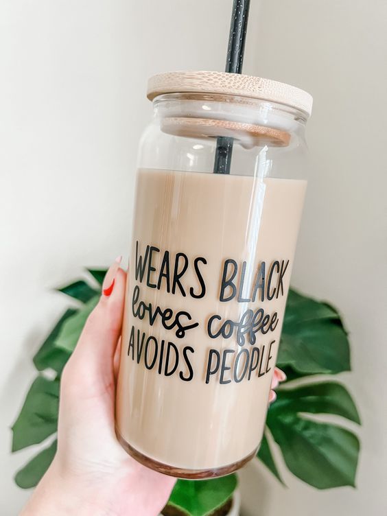 Wear Black Loves Coffee Avoids People, Iced Coffee Glass