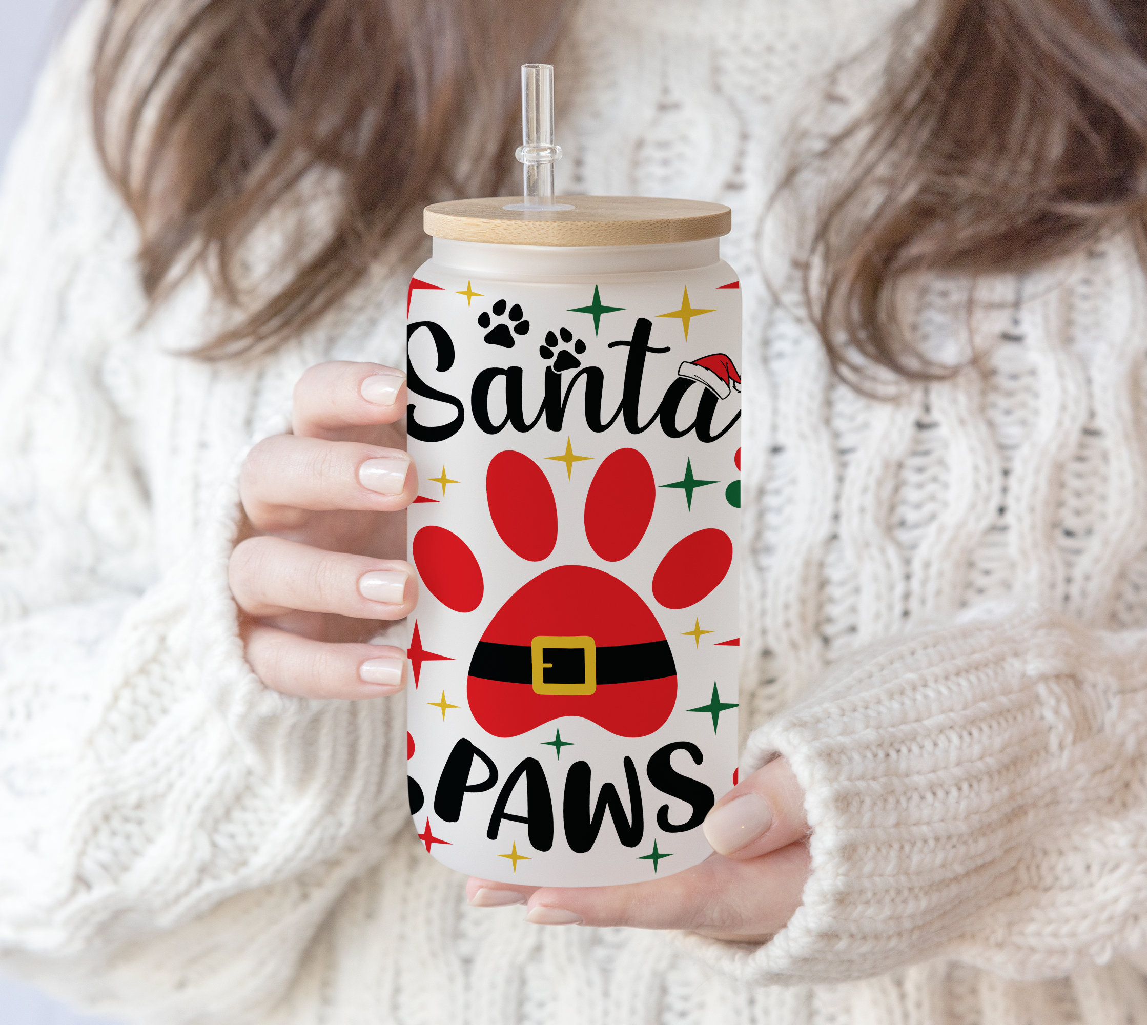 16 oz Cute Merry Christmas Dog | Merry Woofmas Dog Paw | Funny Quotes Dog Lover | Dog Santa Theme Seamless Pattern SVG PNG Cricut Digital