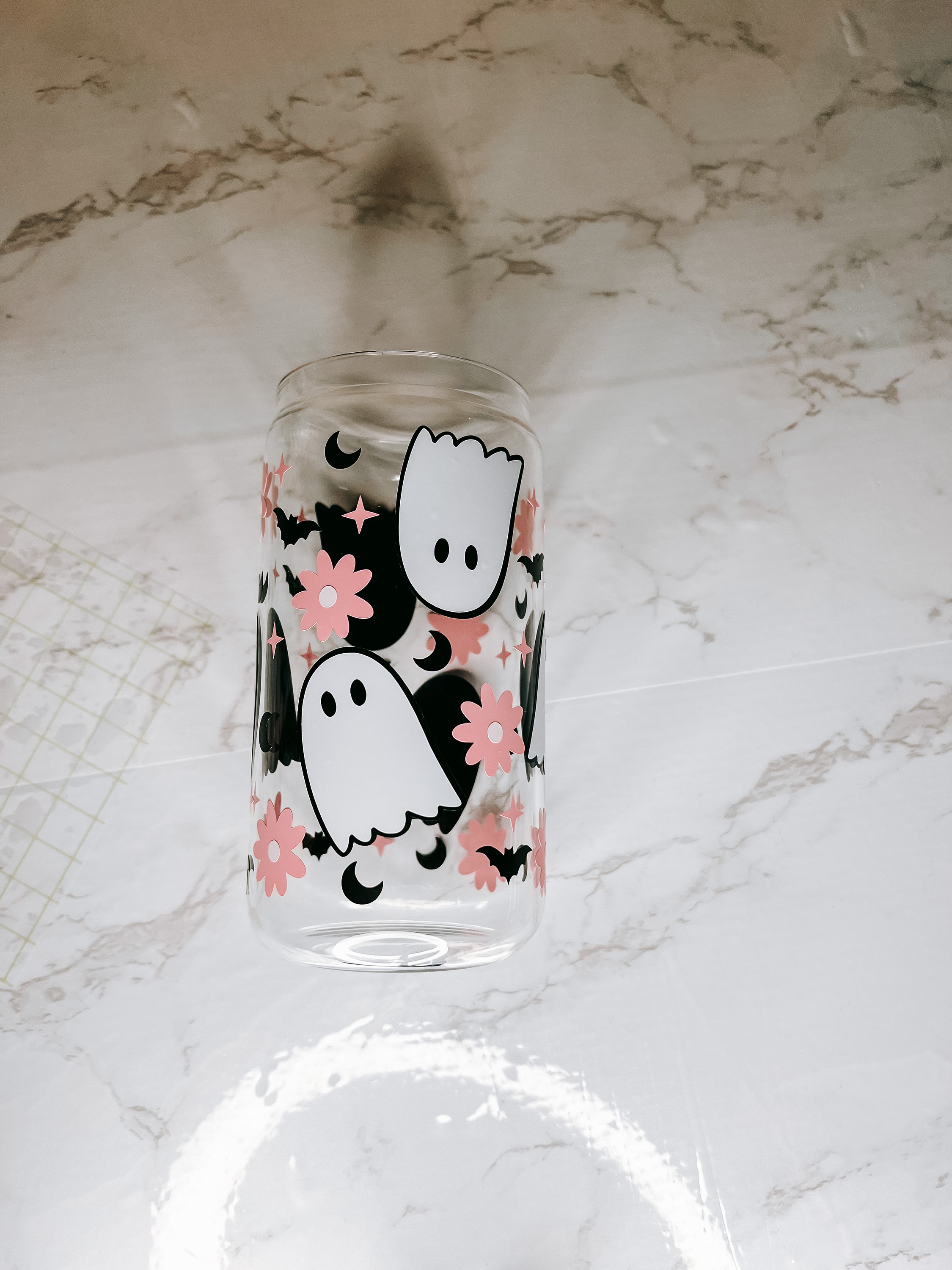 Floral Ghost coffee can glass | iced coffee ghosties | beer can glass | cute spooky glass | Halloween | cute glassware