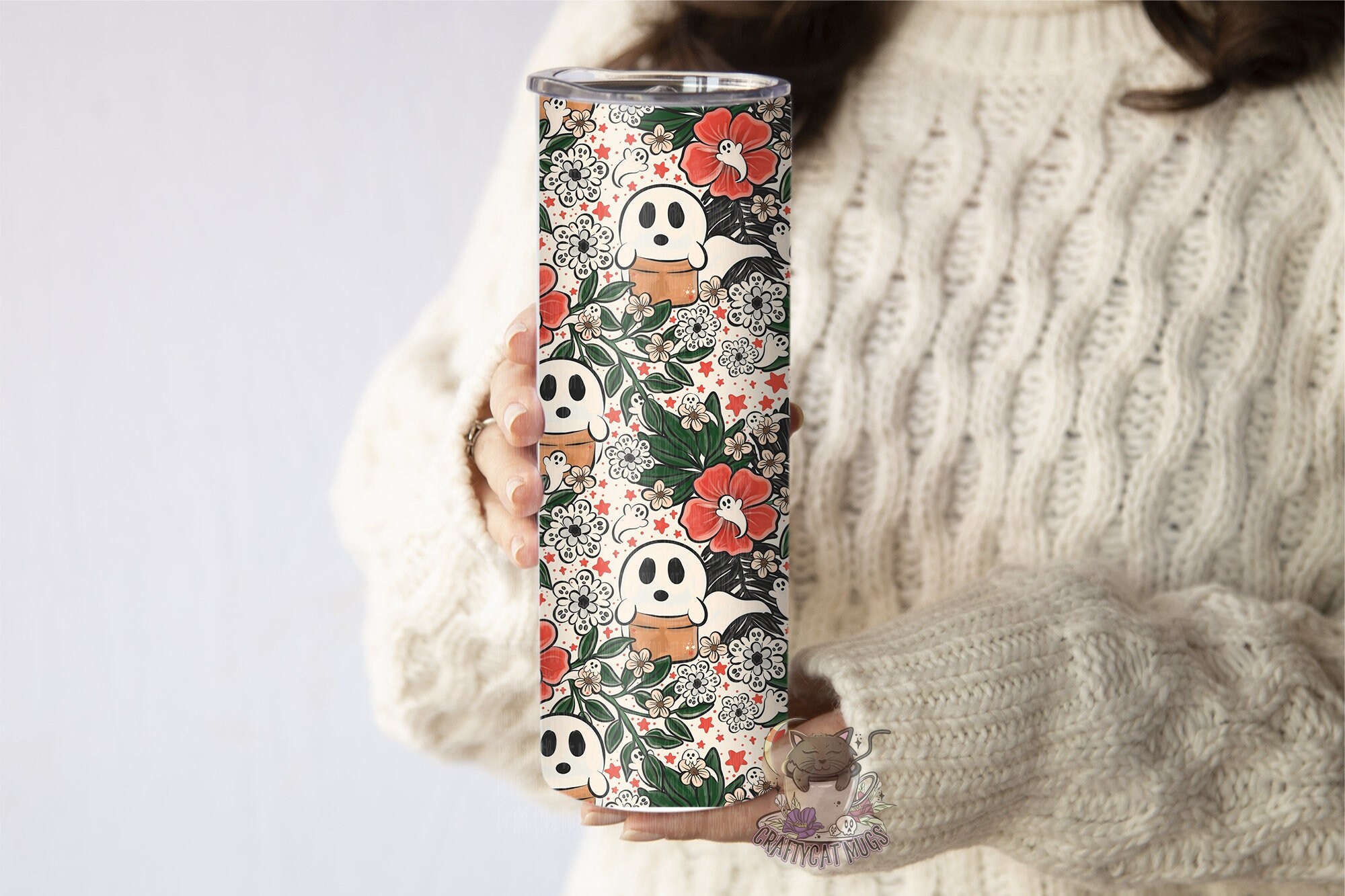 Cottagecore Spooky Ghosts Tumbler | Spooky Travel Mug | Floral Halloween Tumbler