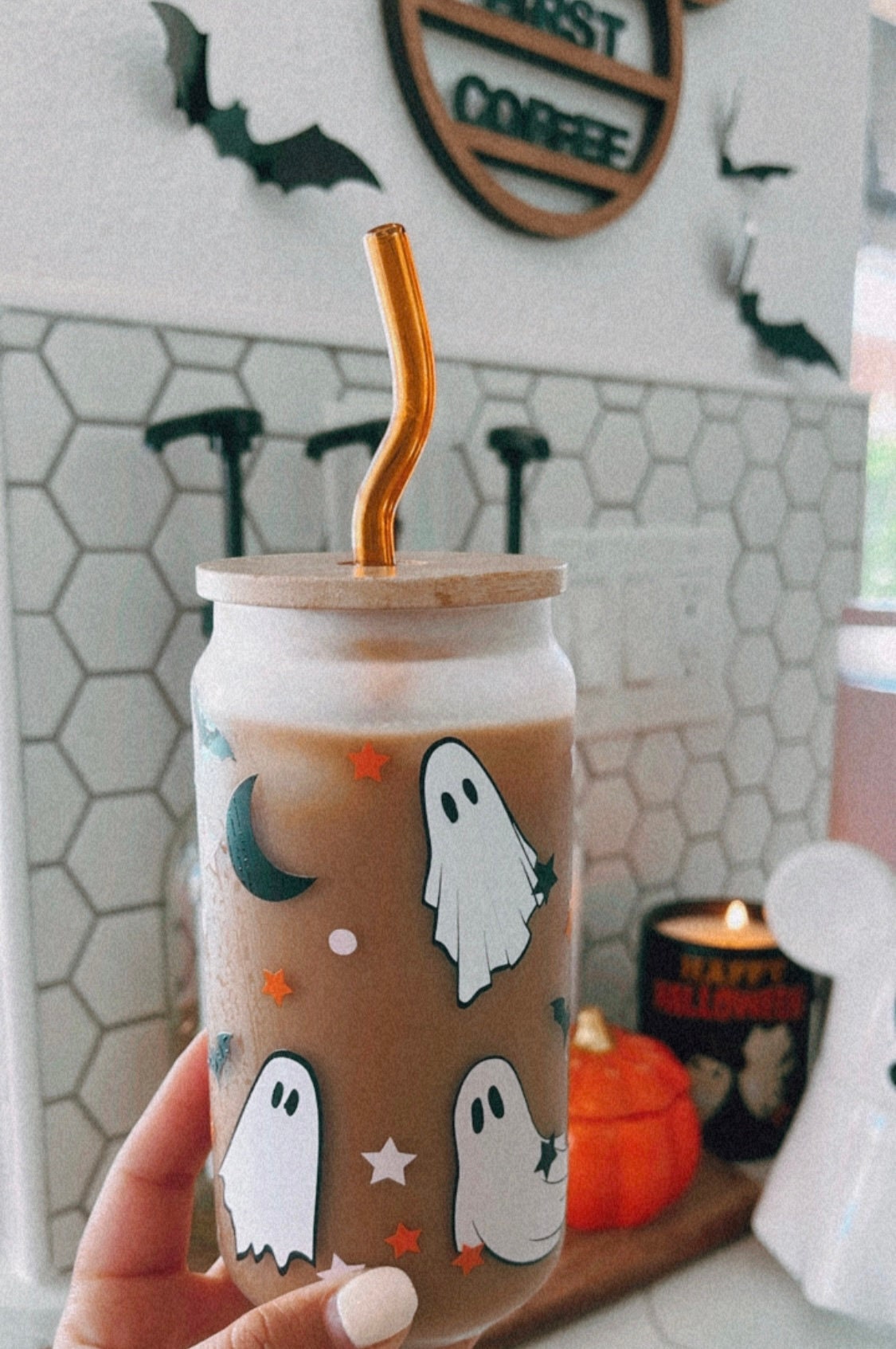 Cute Ghost Glass, Spooky Glass cup, Halloween tumbler, Ghost  Tumbler, Frosted Spooky Glass, Frosted Tumbler