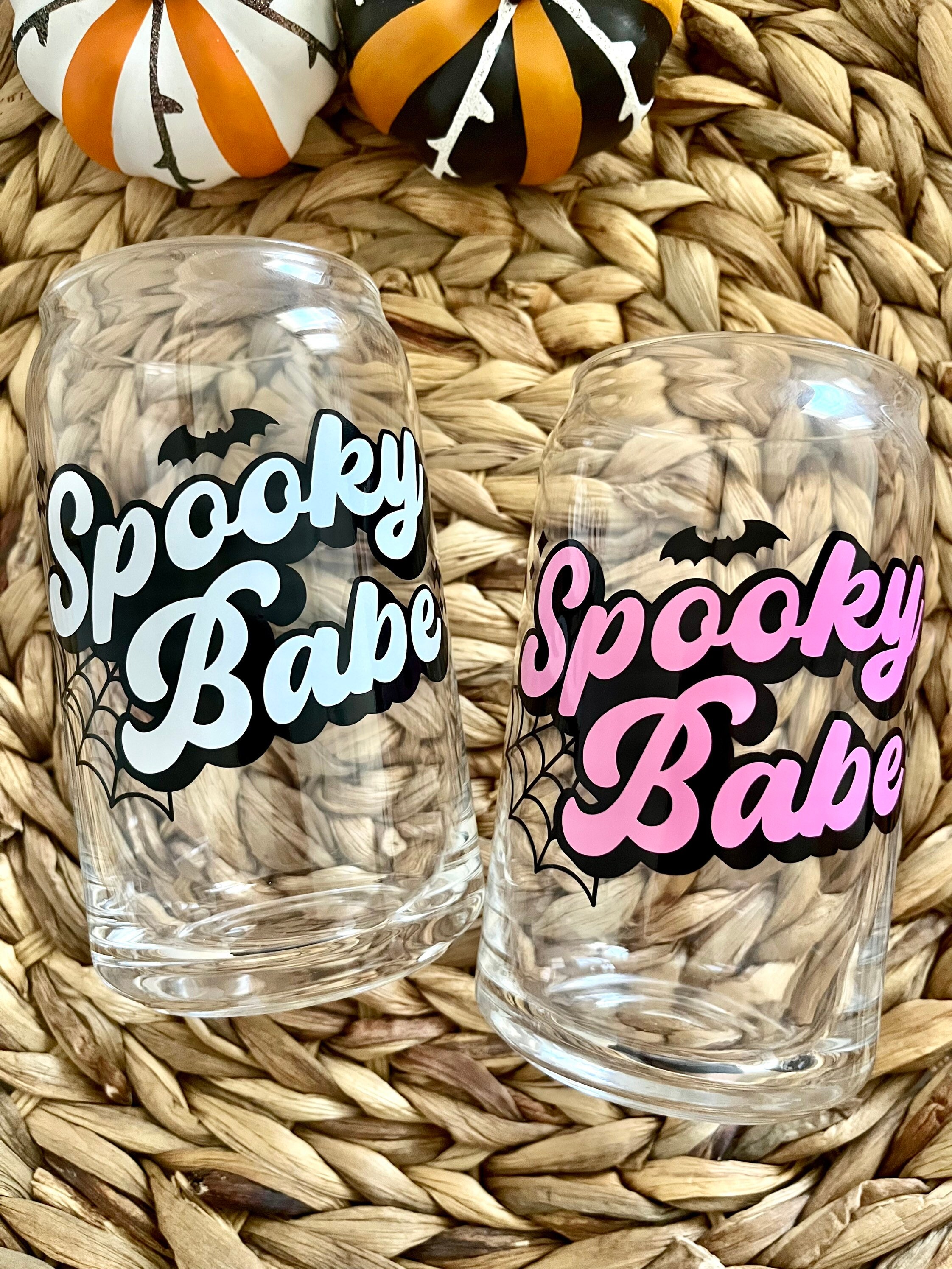 Spooky Babe Glass Cup / Spooky Season Glass Cup / Iced Coffee Glass / Spooky Glass Cup / Halloween Cup