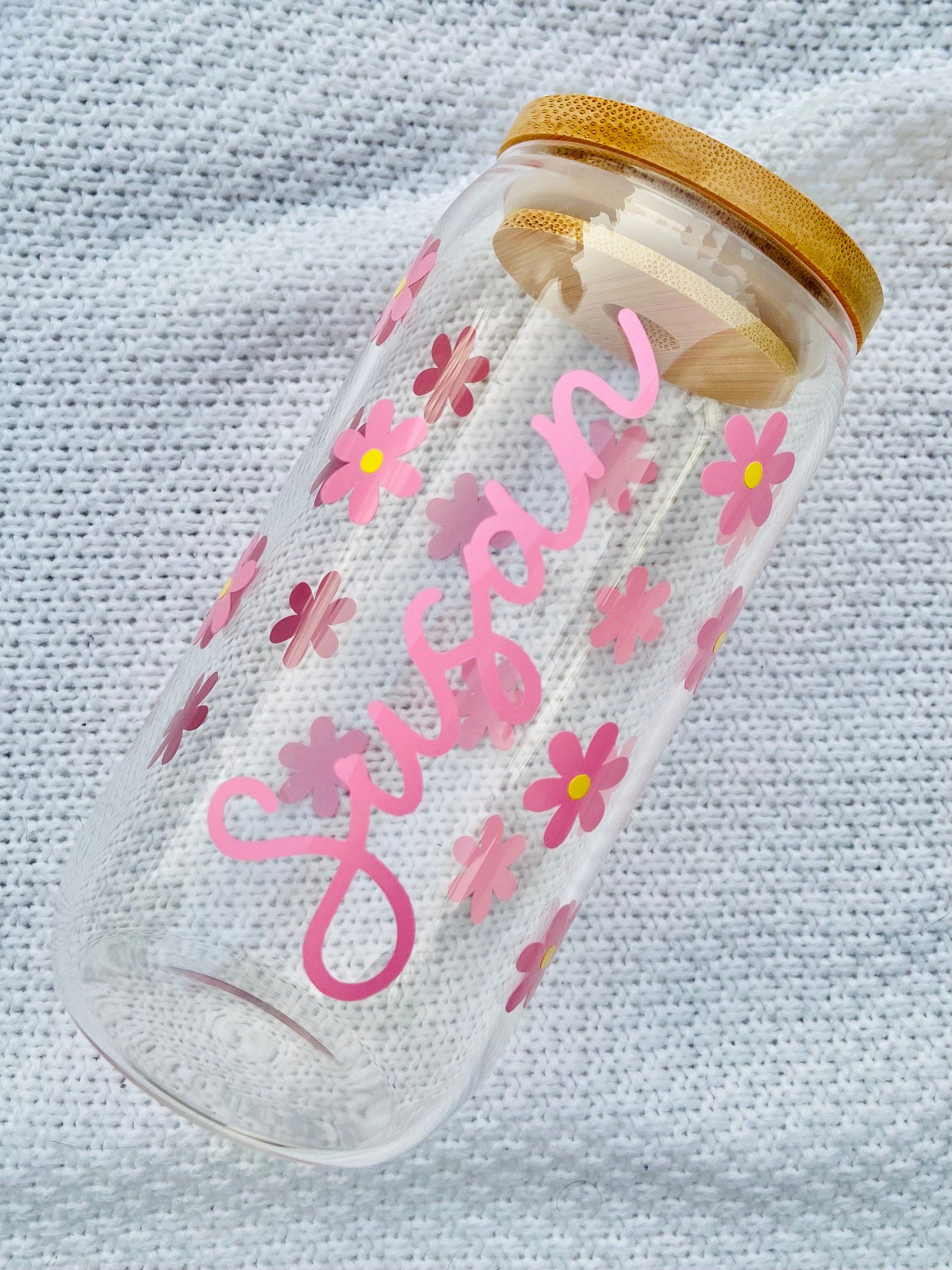 Personalized flower glass cup |16oz libbey glass | flower cup | gifts for her | iced coffee cup | cute cups | spring cup | personalized cup