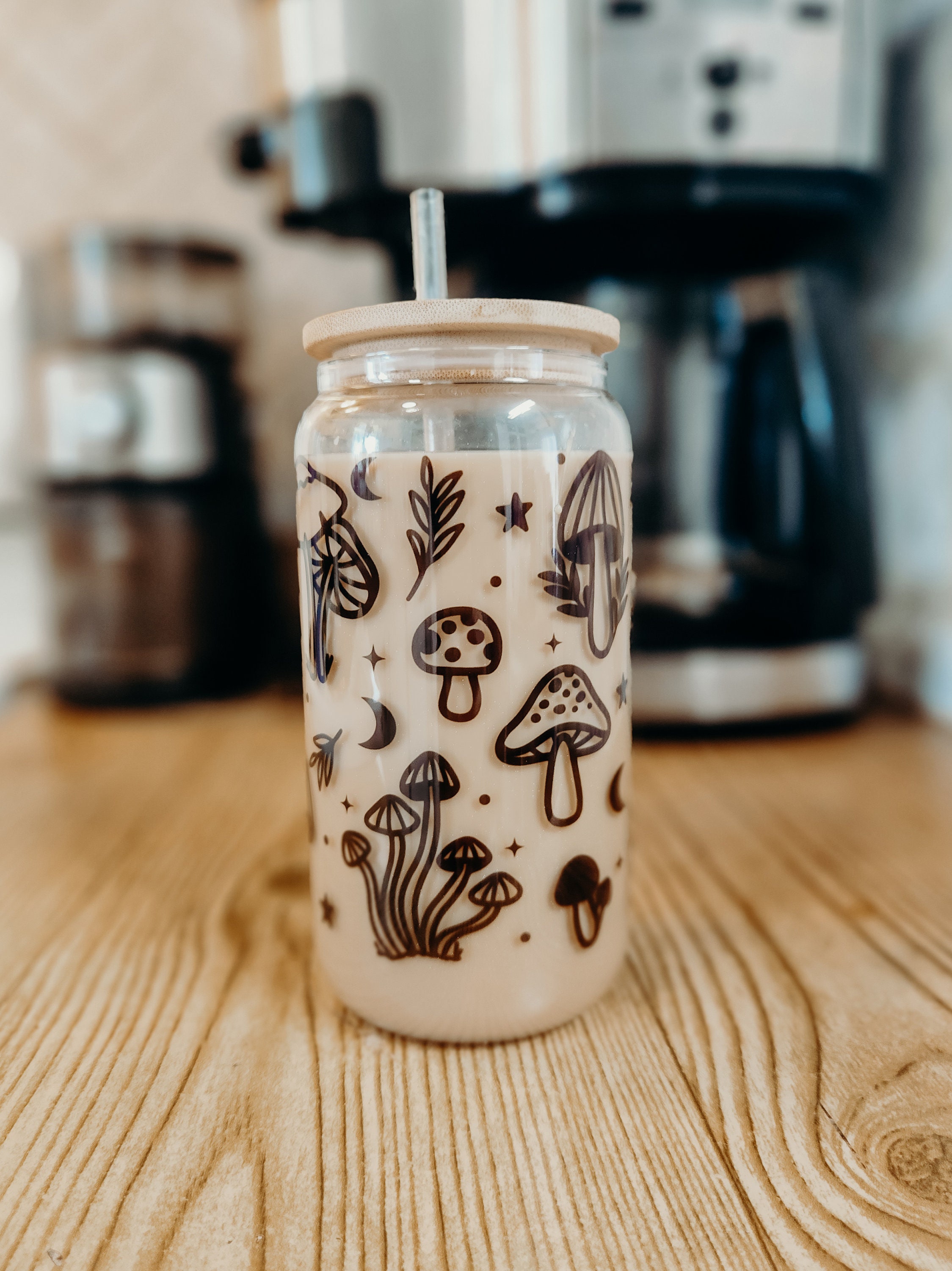 Mushroom Cottage core Iced coffee glass, mushroom coffee cup, mushroom iced coffee cup, mushroom gift, Gifts for mom