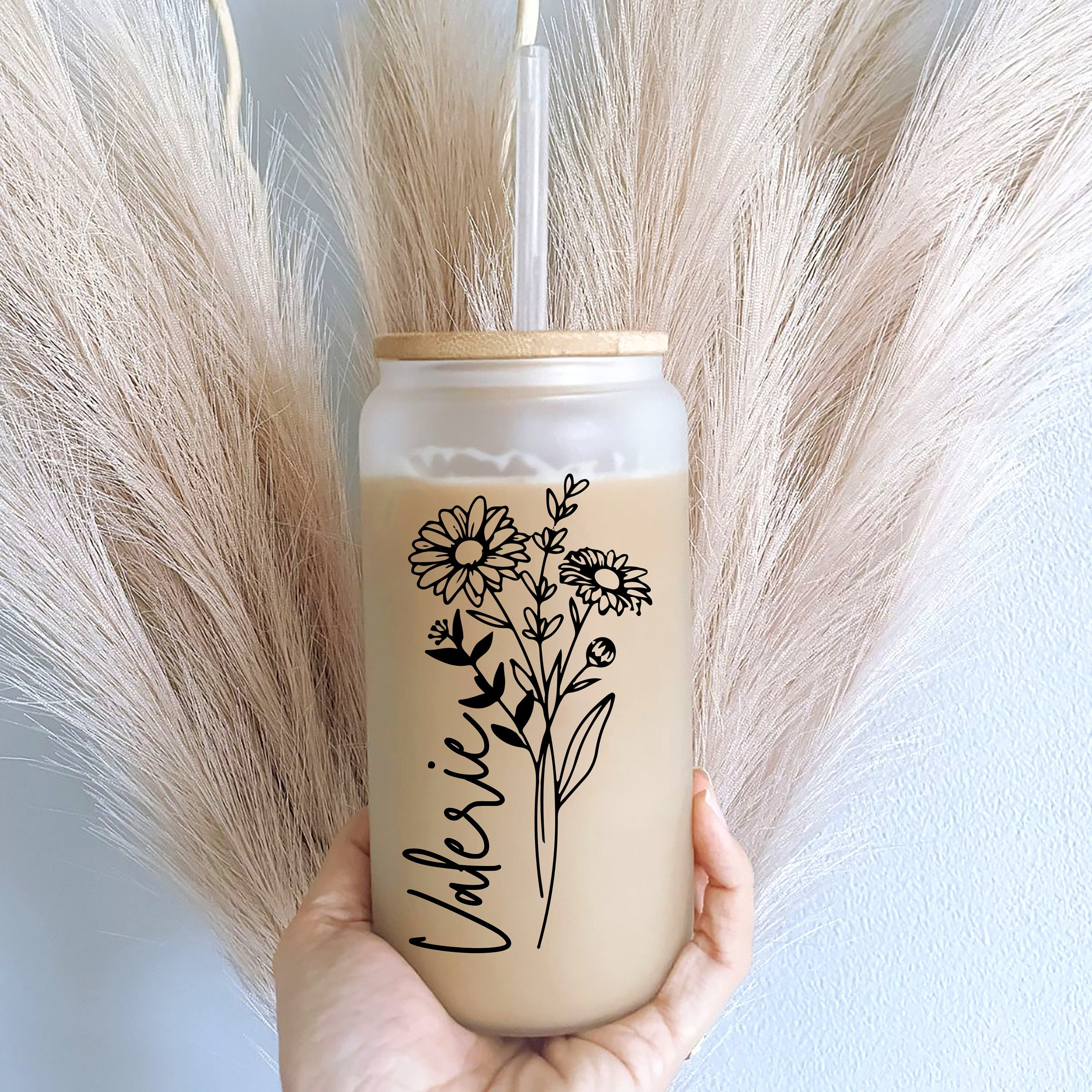 Personalized Birth Flower Coffee Cup With Name, Personalized Birth Flower Tumbler, Bridesmaid Proposal, Gifts for Her, Party Favor.