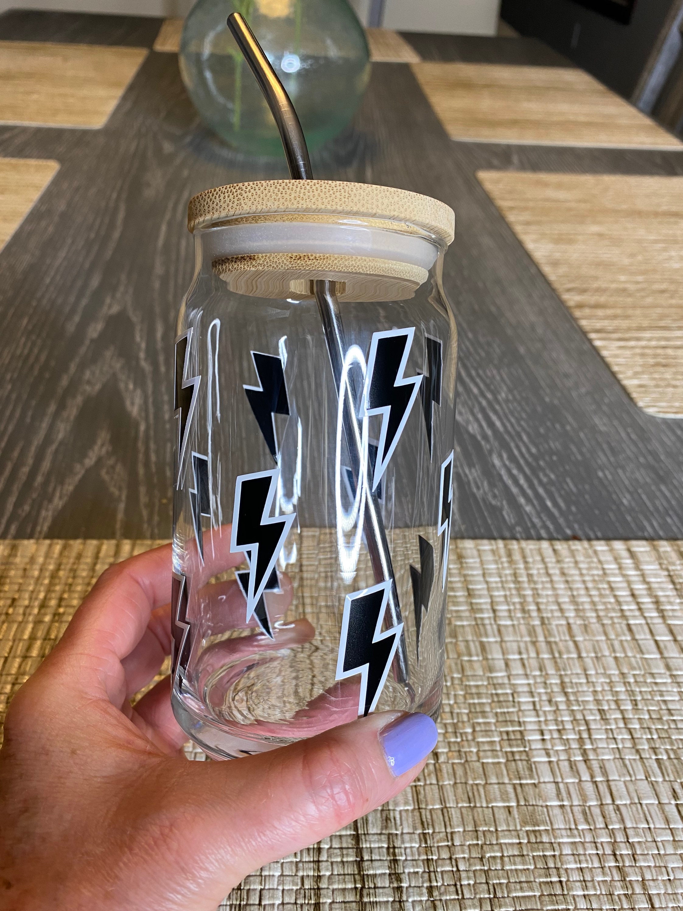 Black and White Lightning Bolt Soda Can Glass