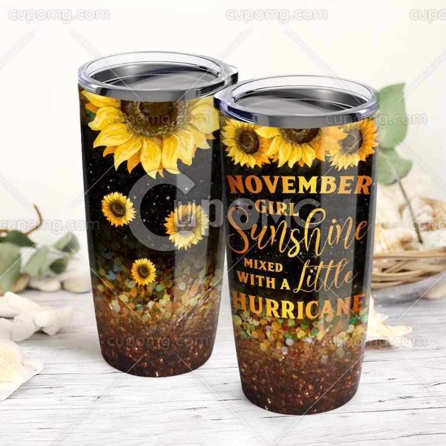 November Girl Sunshine Mixed With Little Hurricane Stainless Steel Insulated Tumbler Cup 20Ozs