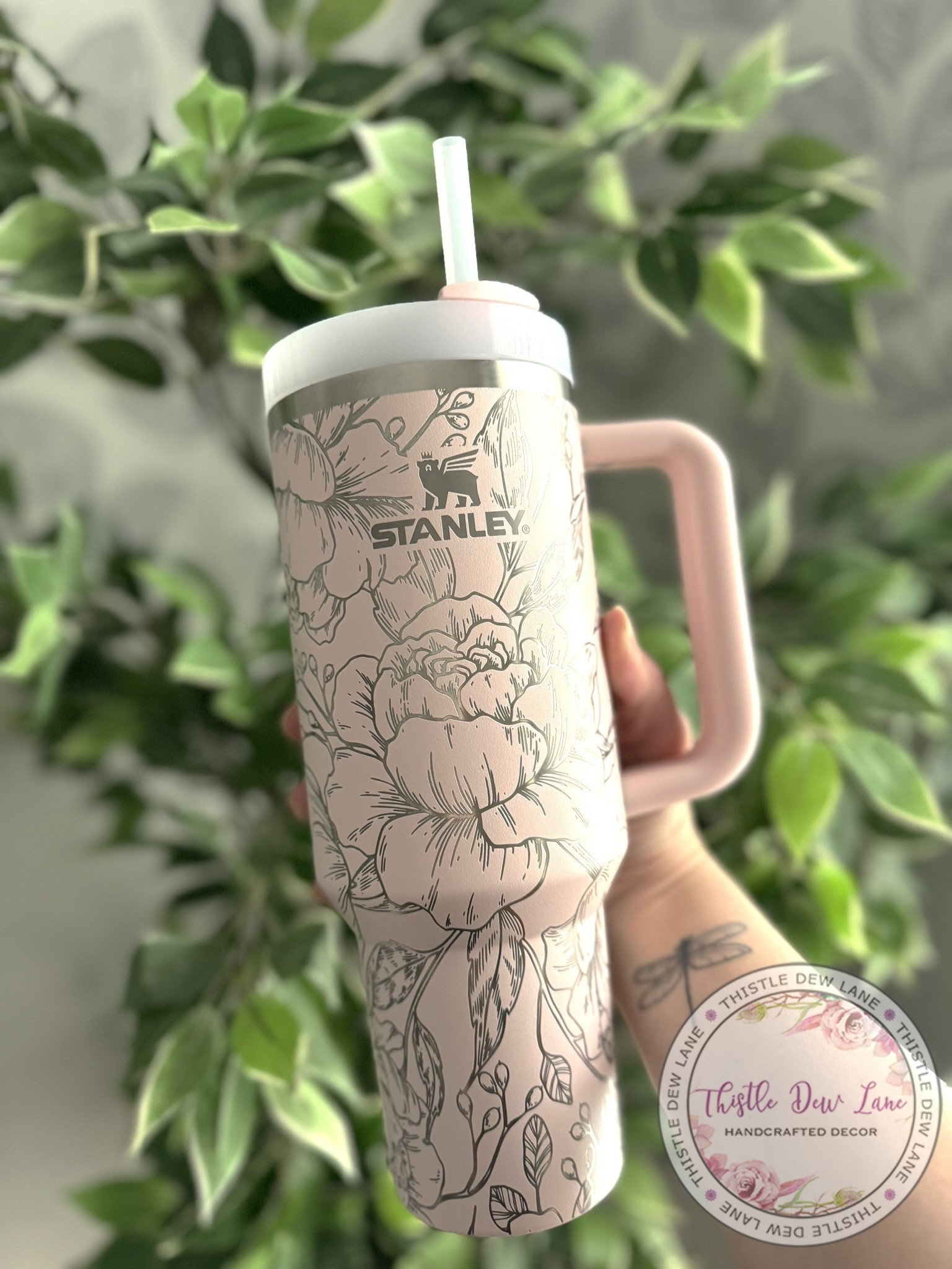 40oz tumbler, Custom 30oz tumbler, Peony Stanley, Laser engraved Stanley, Floral tumbler, Flower Stanley, Bridal gift, Mother’s Day Gift