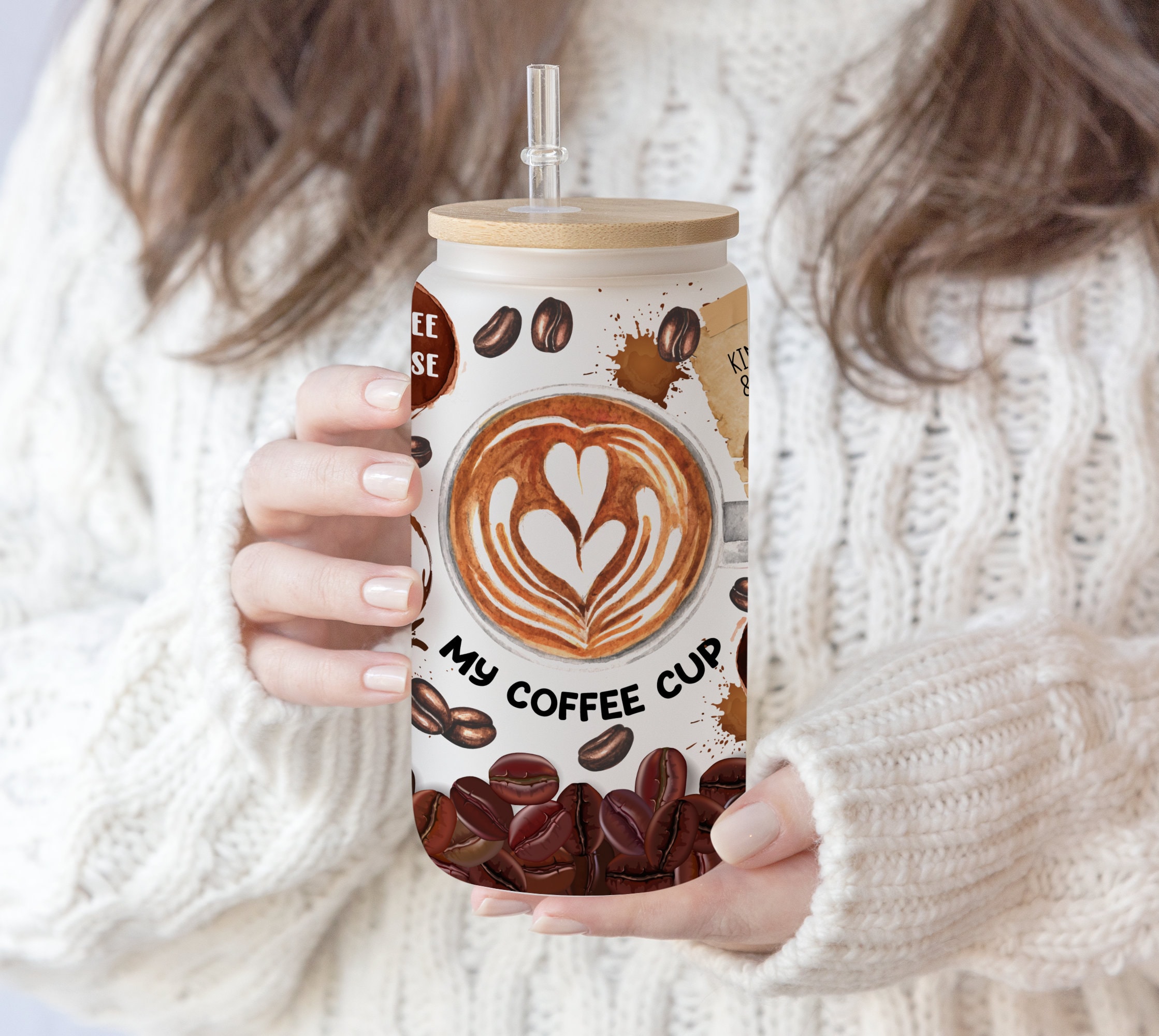 16 oz Libbey Glass Can Coffee Lover Drink Coffee Print Sublimation png file Gift for mom , Mother’s Day , PNG Digital Download