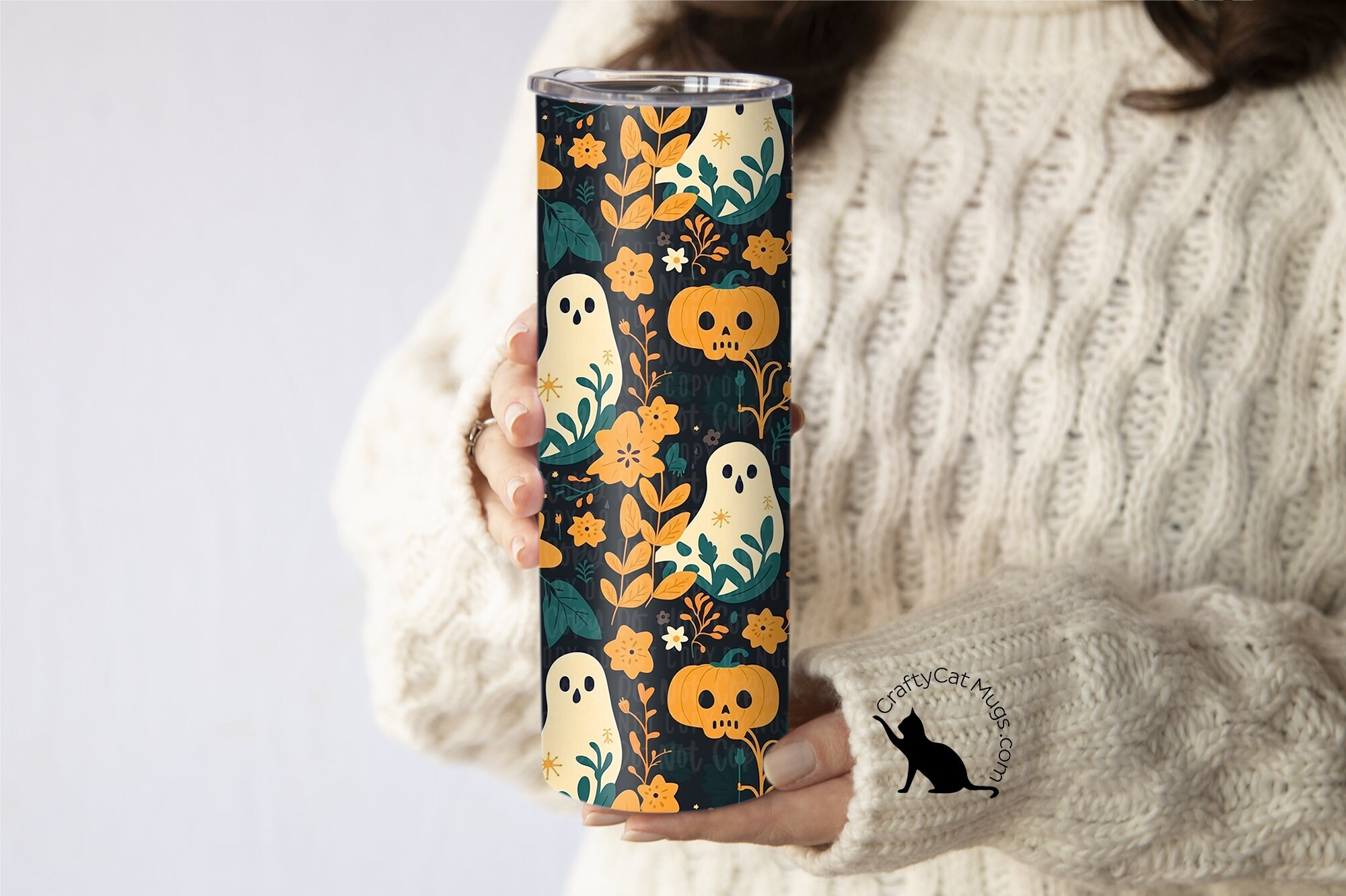 Spooky Ghosts with Pumpkins Tumbler | Fall Ghosts Tumbler | Skull and Pumpkins | Halloween Tumbler