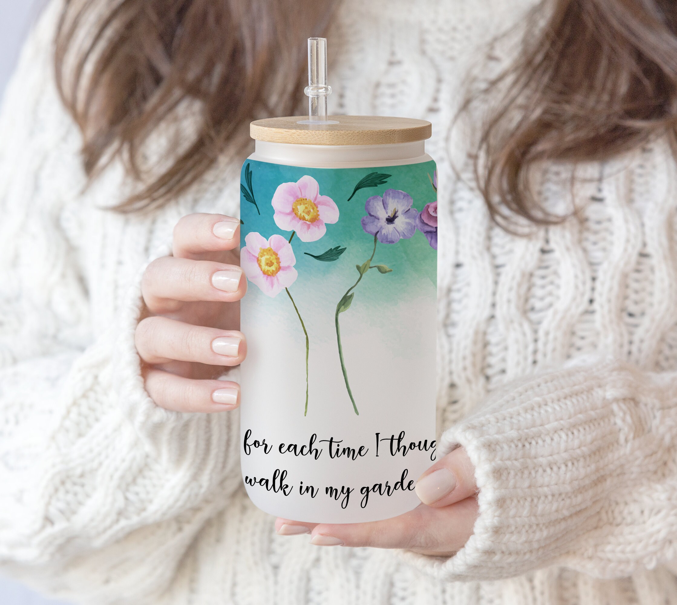 2 files Png Svg 16 oz Libbey Glass Can Sublimation personalized Mom from Children Family Name Sign with flower plaque Personalised 8 Names