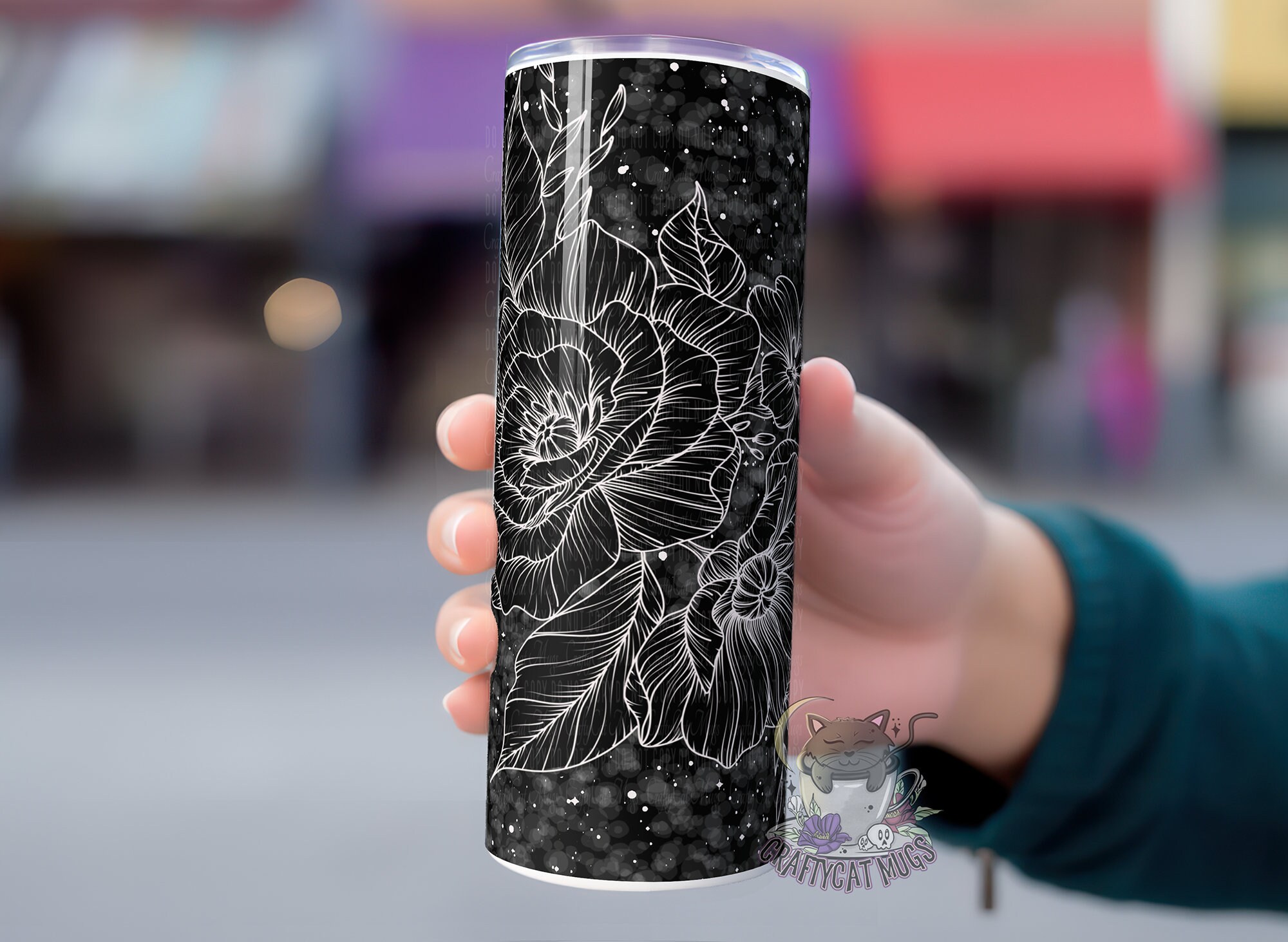 Beautiful Floral Tumbler | Flowers Tumbler | Black and White Flowers Cup