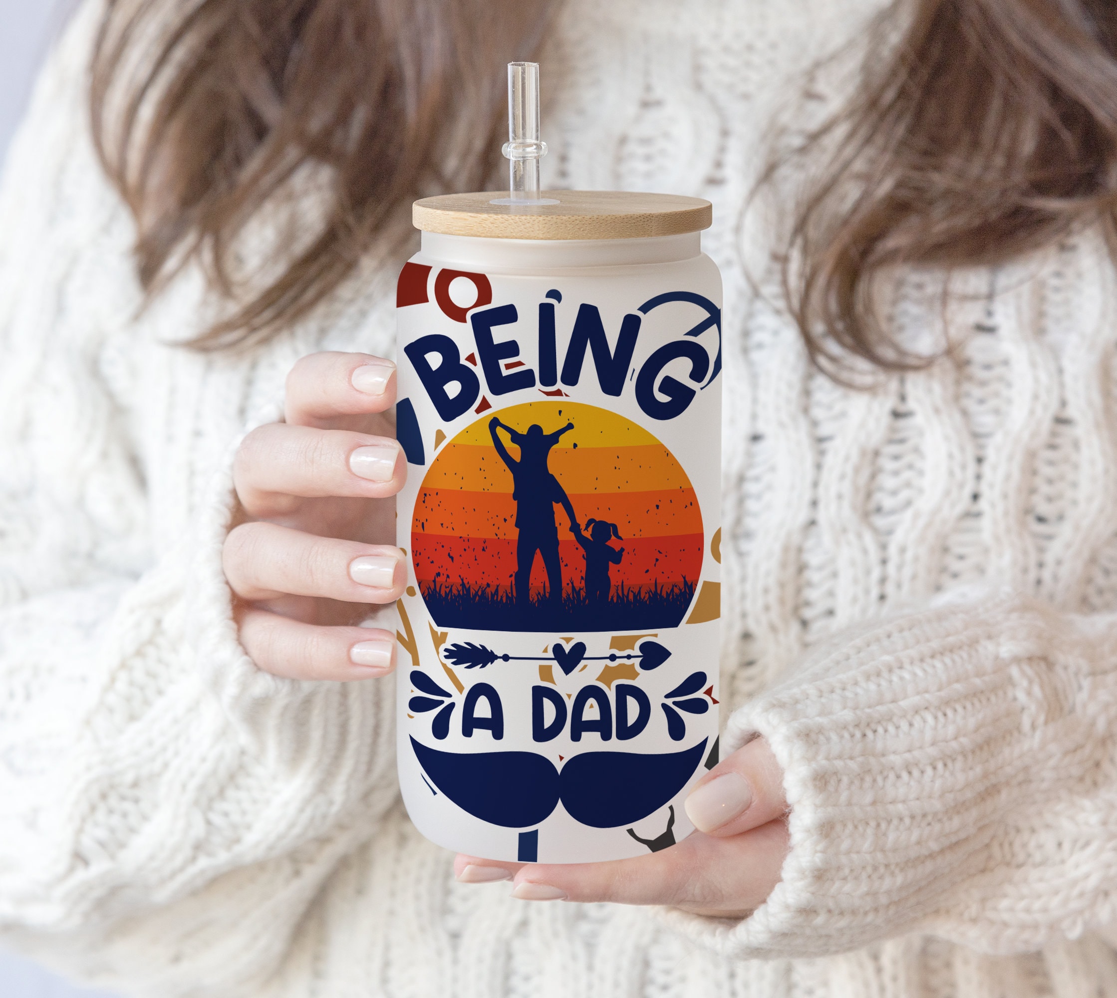 16 oz Libbey Glass Can Tumbler Sublimation Design Love Dad design ,Daddy, Father’s Day Gift idea Pen Wrap gift for Dad, Good words, Grandpa