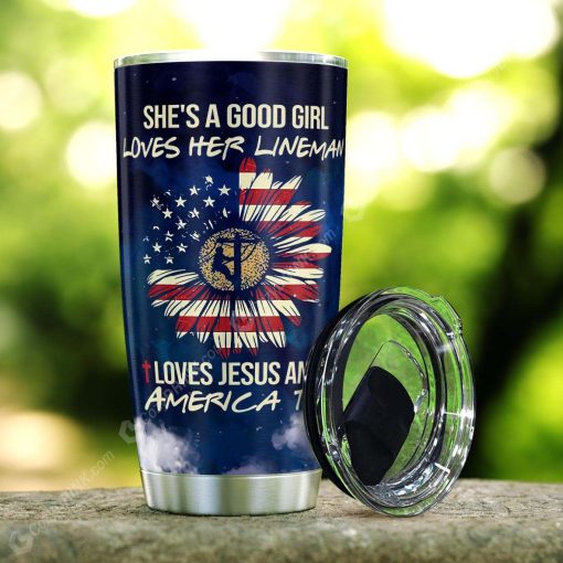 Lineman Jesus And America Stainless Steel Tumbler