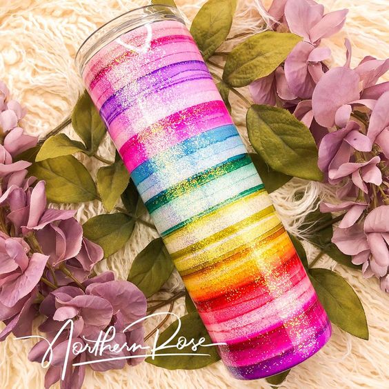 Pastel Stripe Glitter Tumbler