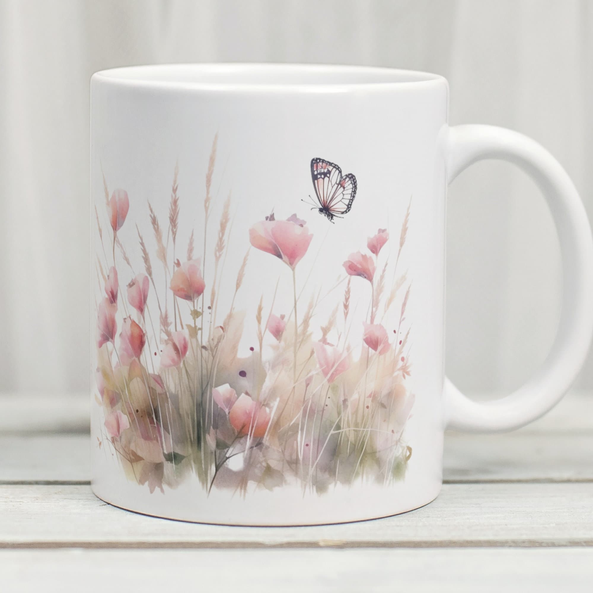 Floral Mug, Pretty Flower Mug, Pink Flower Mug, Wildflower Mug