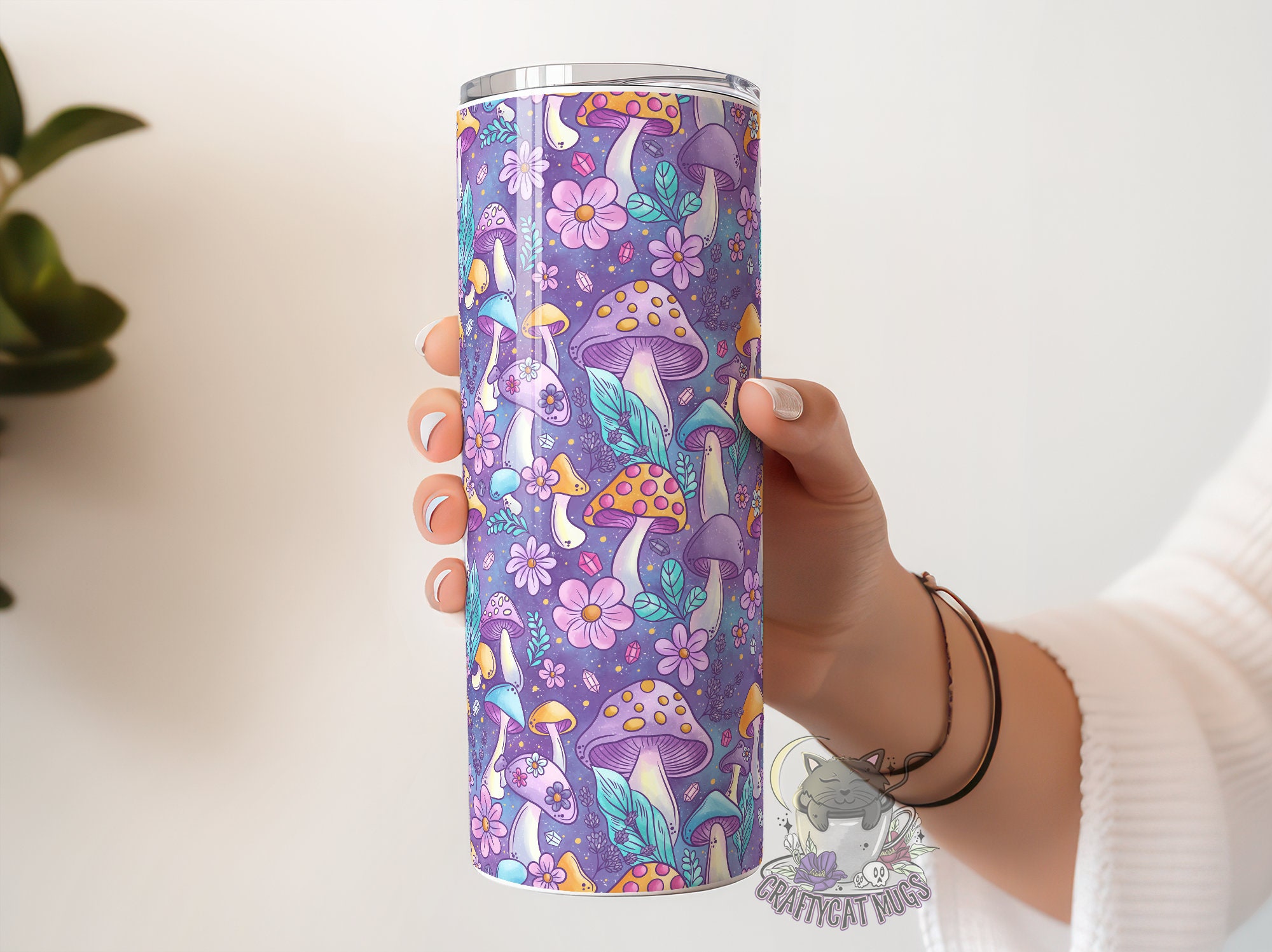 Witchy Gifts | Witchy Things | Purple Mushrooms and Crystals Tumbler